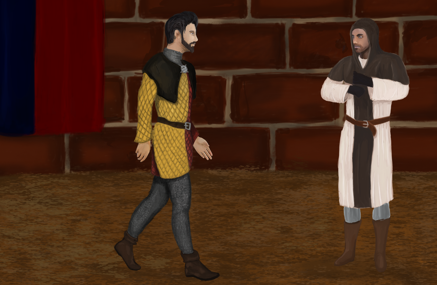 Meeting between a Knight and a Monk