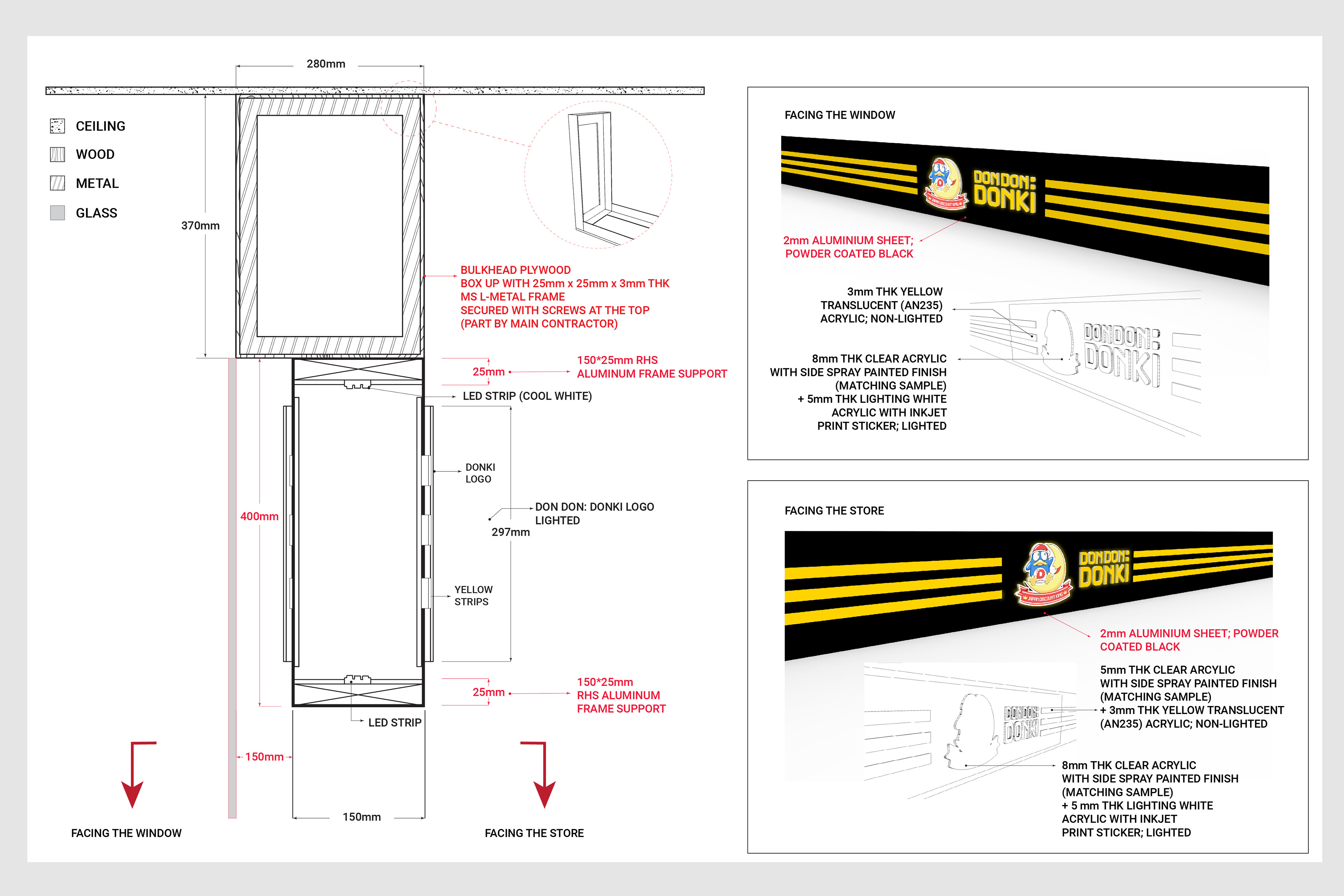 Don Don Donki store front signage technical drawing | 3D