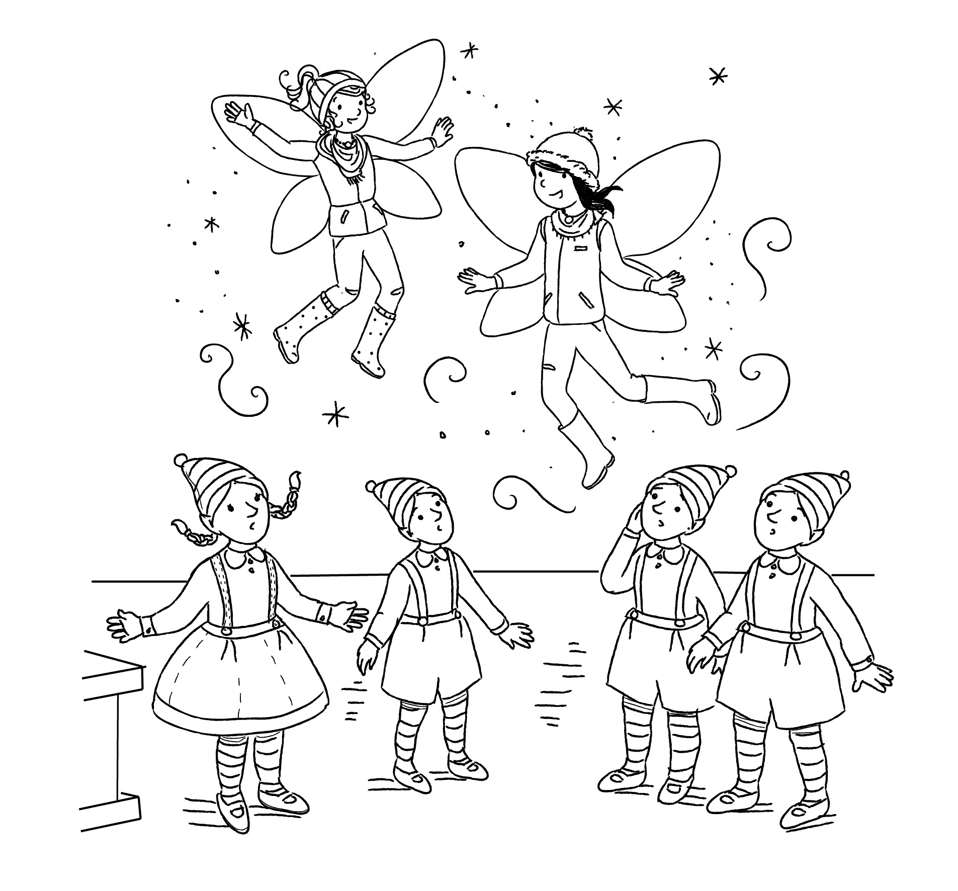 R and K transform into fairies in front of the Christmas Elves