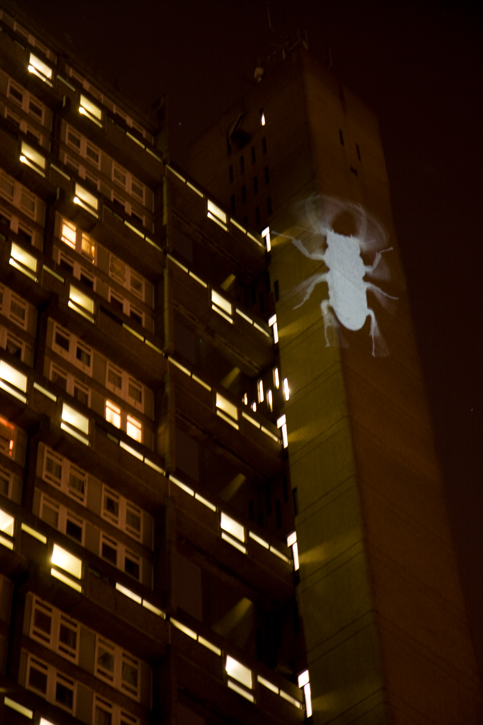 Projections onto Trellick Tower from Spin Theatre Company