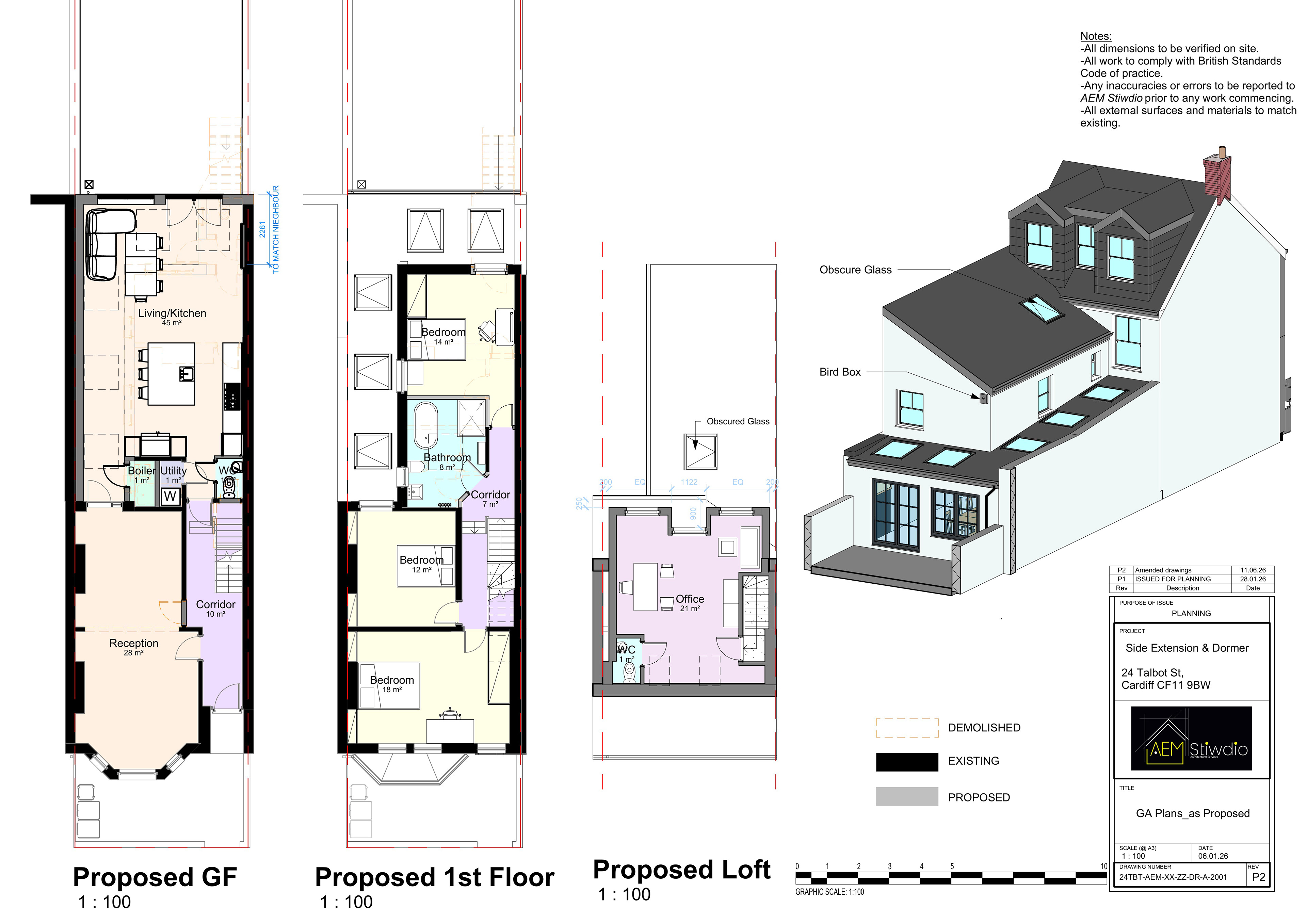 24 Talbot St, Cardiff - proposed floor plans (ground, first floor & loft)