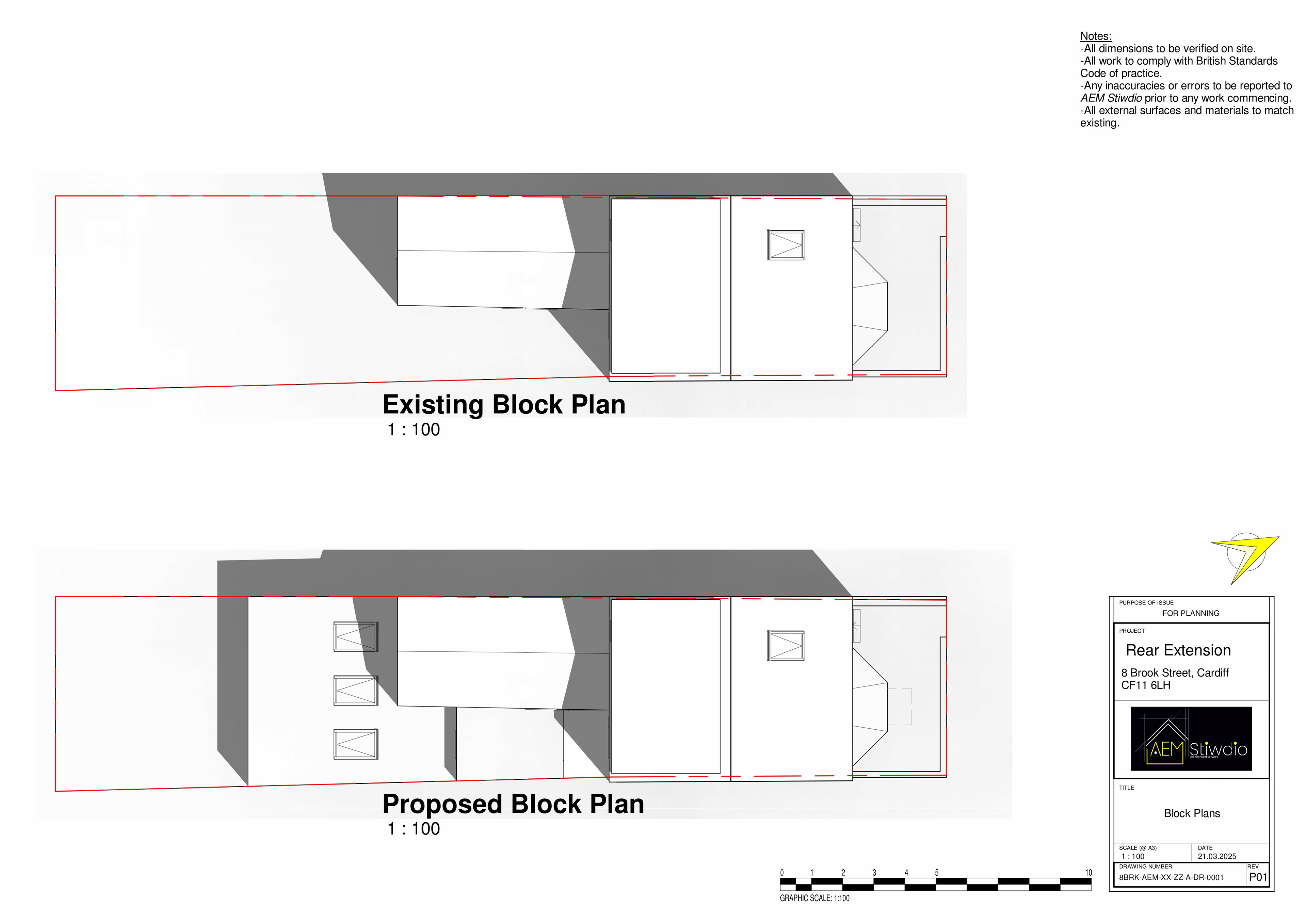 Block Plan for Rear extension architectural plan for 8 Brook Street Cardiff