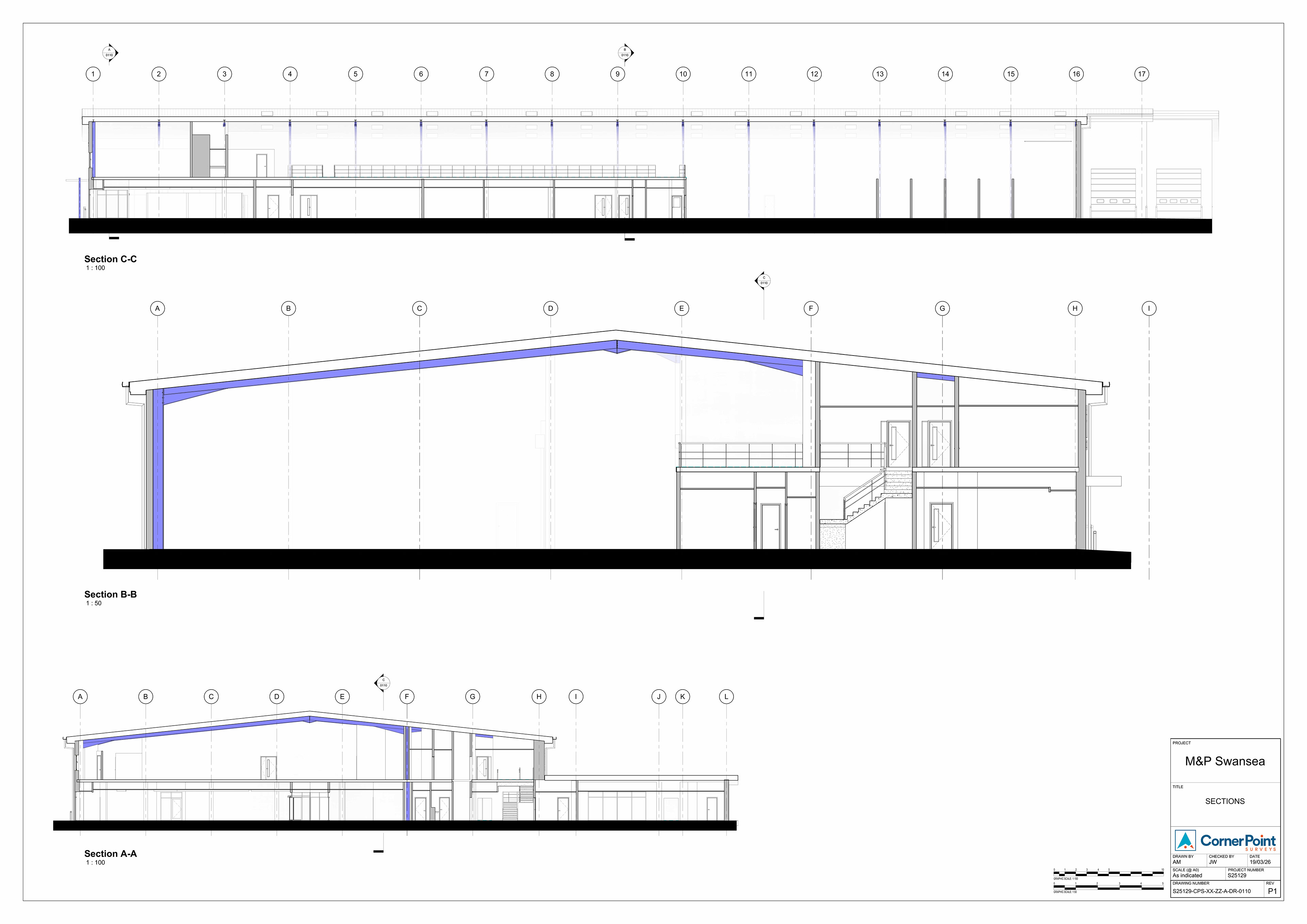 M&P Swansea showroom - building sections, as-built BIM