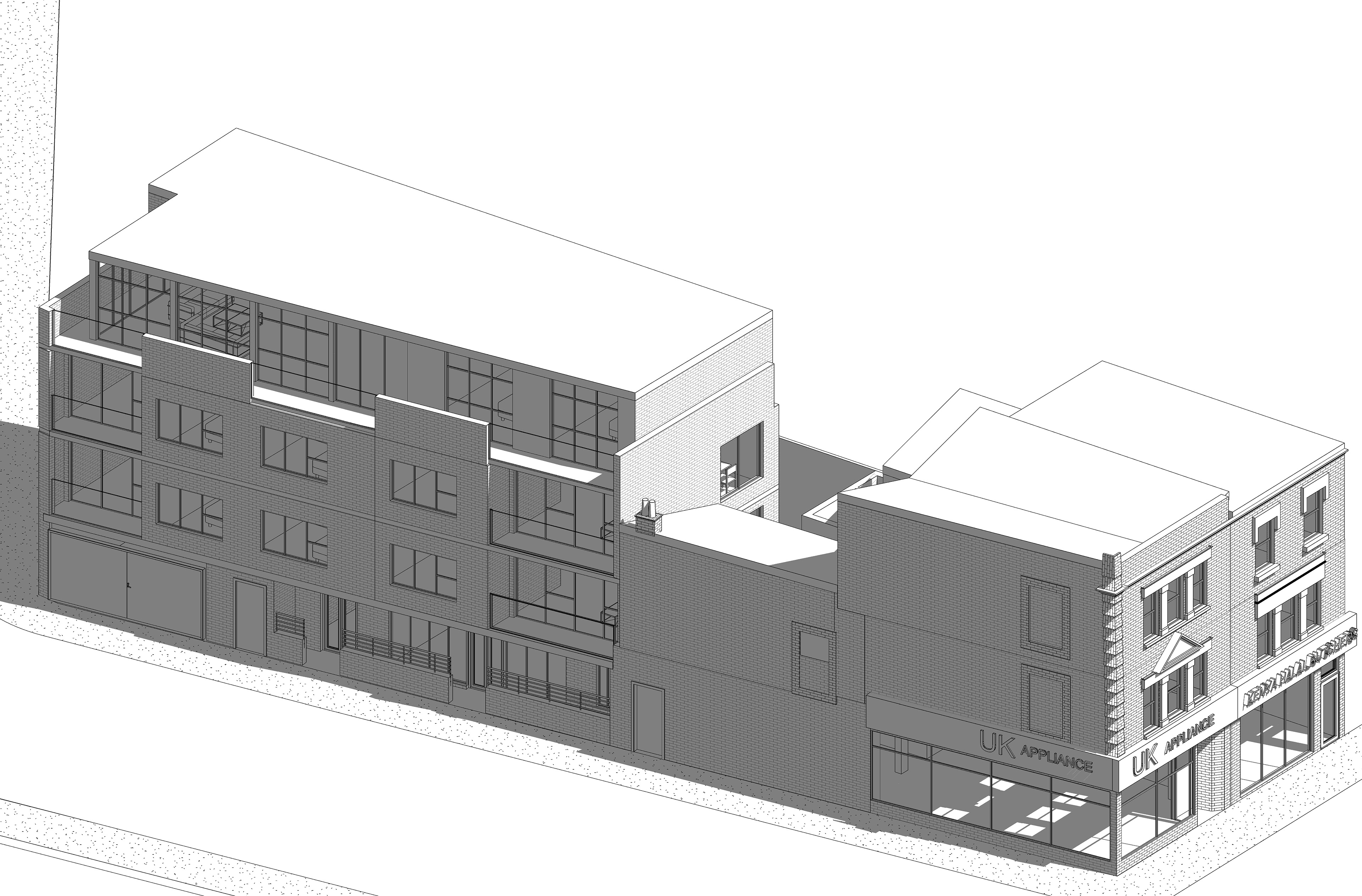 new building consists of new office, amenities, 2x 2 bed flat, 2x 1 bed flat, and lovely Penthouse. High Rd Leytonstone, London