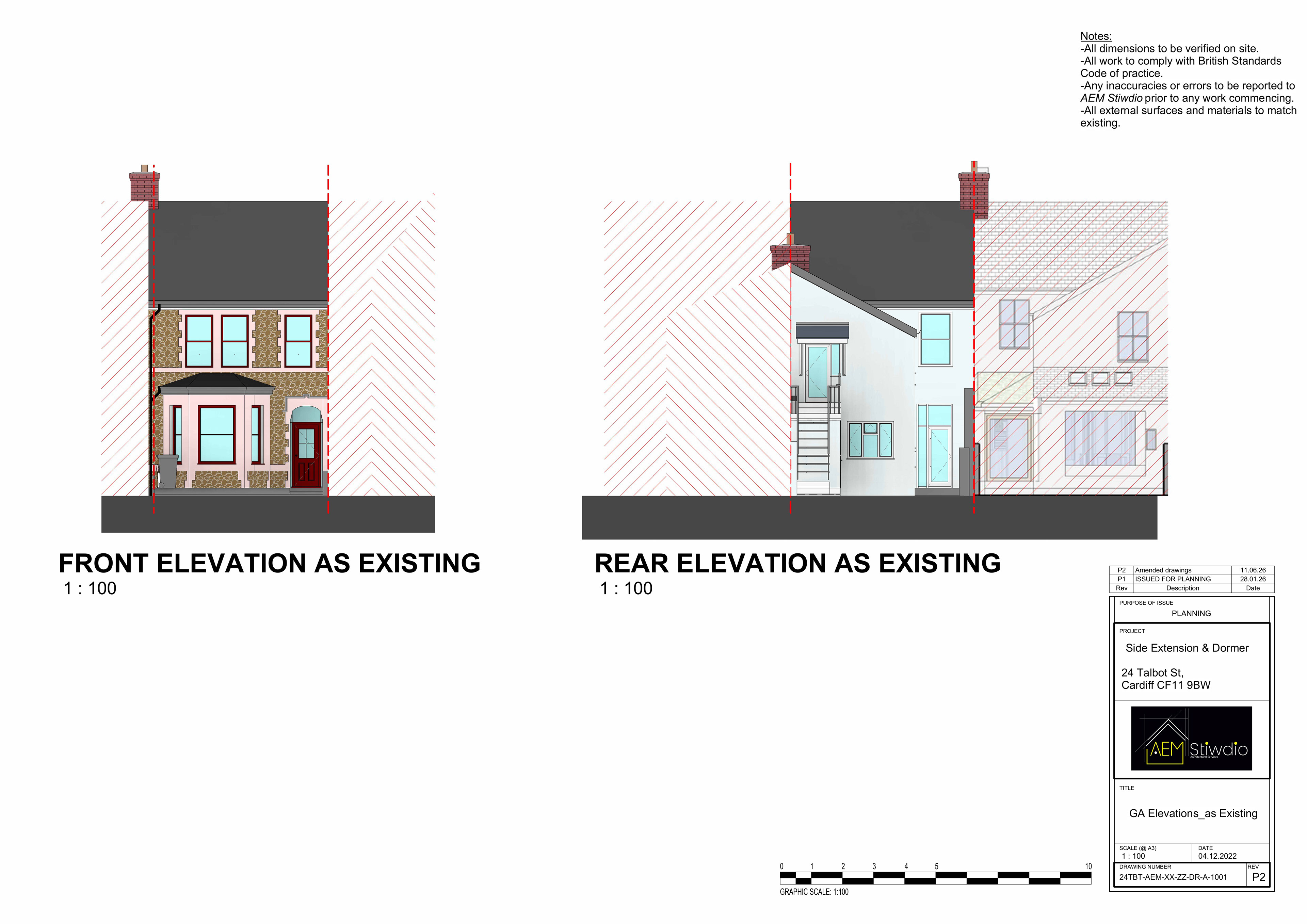 24 Talbot St, Cardiff - front & rear elevations as existing