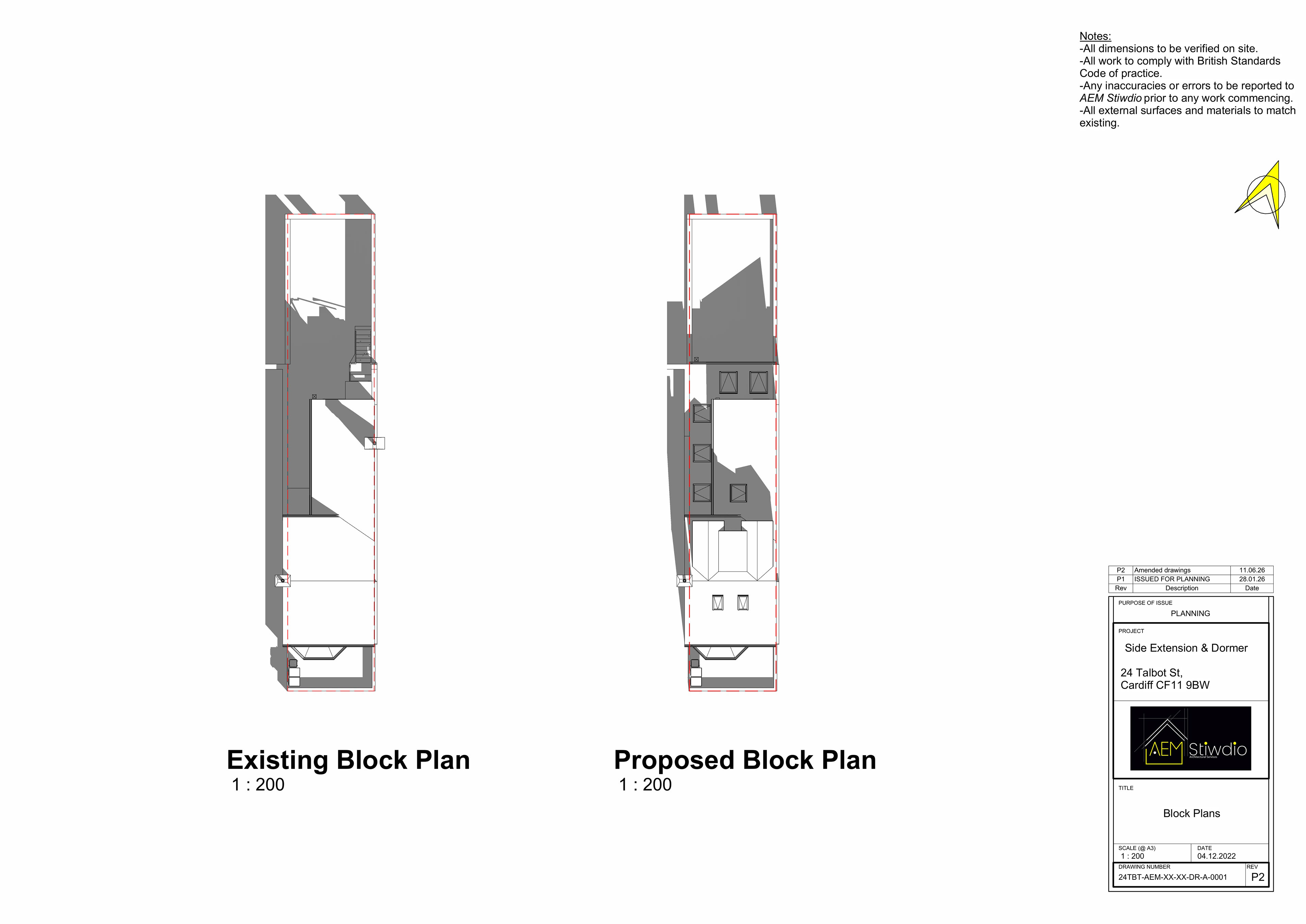24 Talbot St, Cardiff - existing & proposed block plans