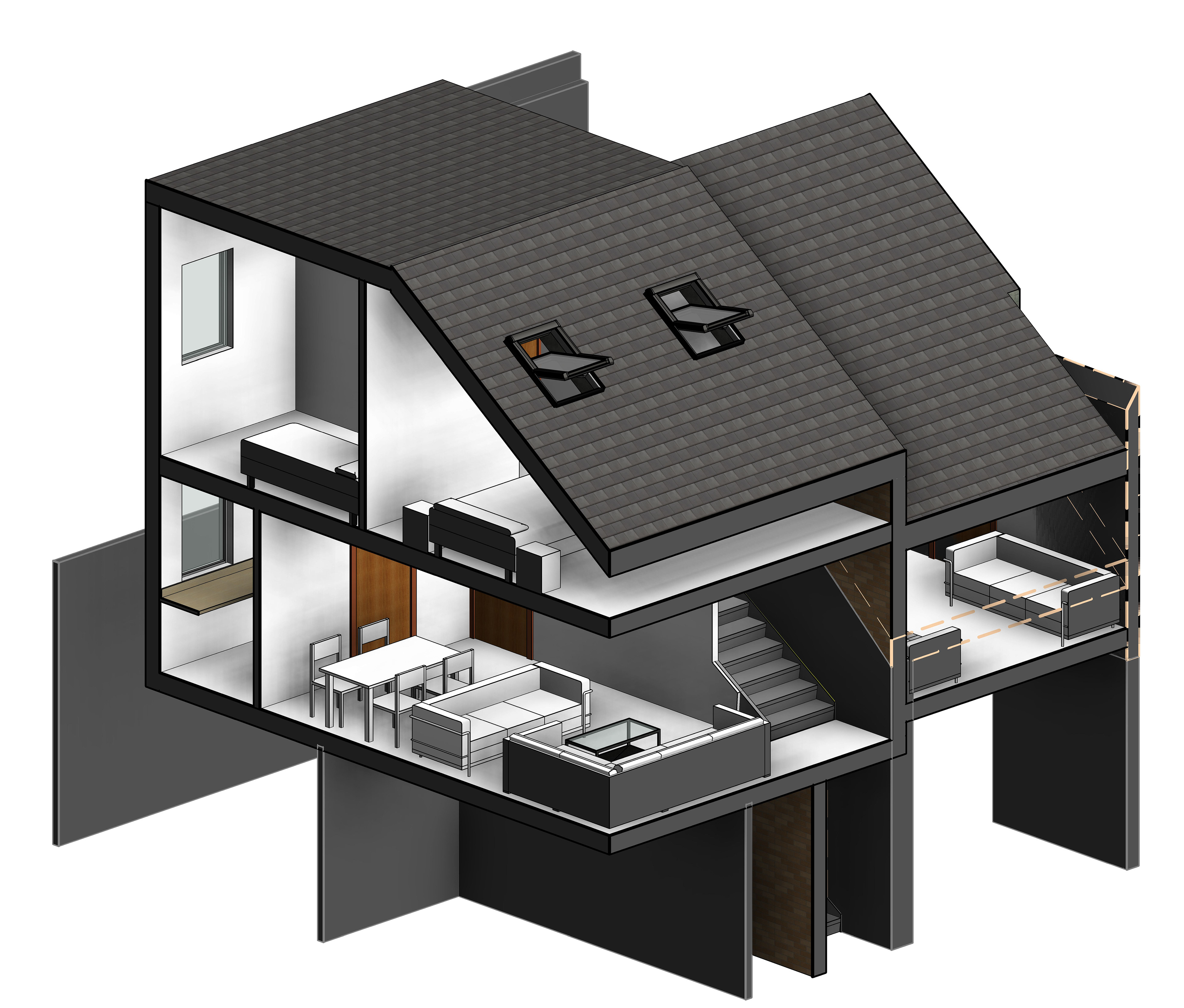 Studio flat in addition to 2-bed-House