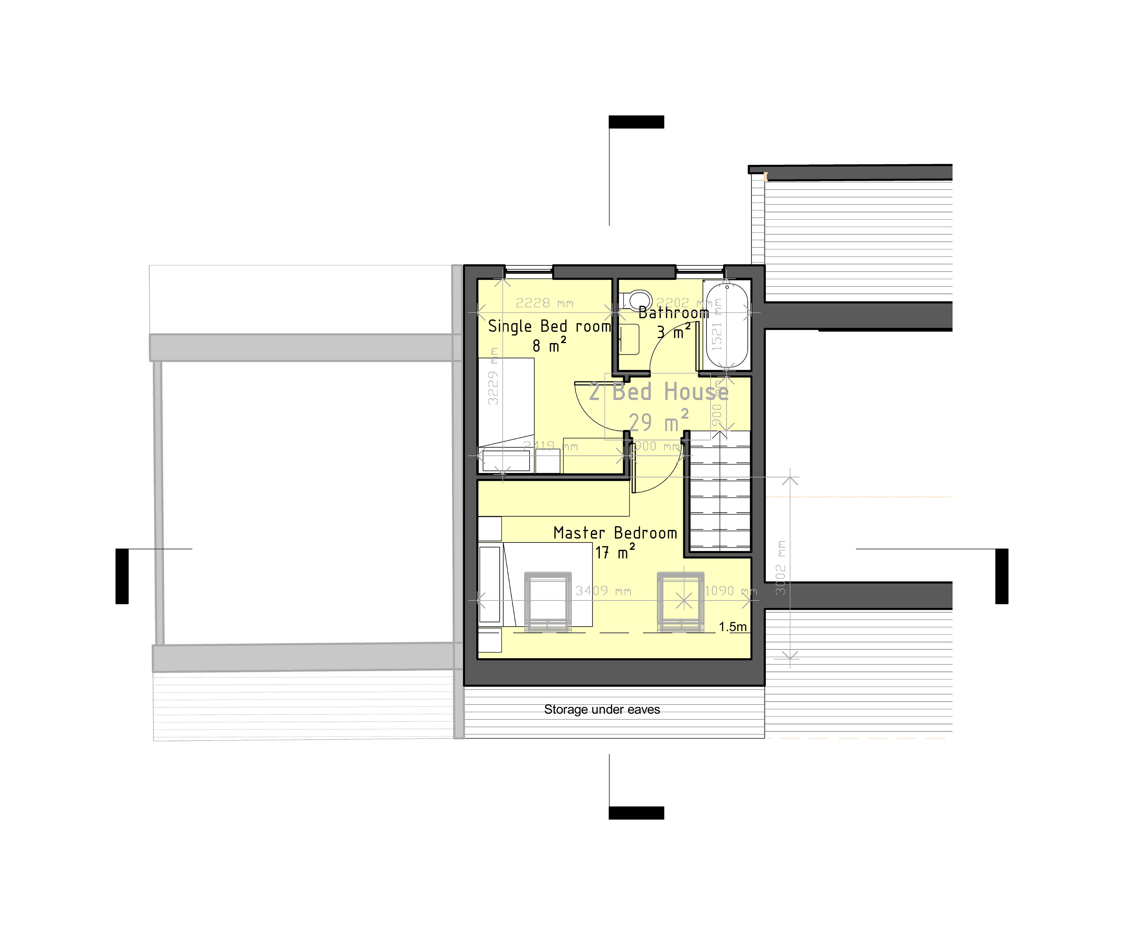 Studio flat in addition to 2-bed-House