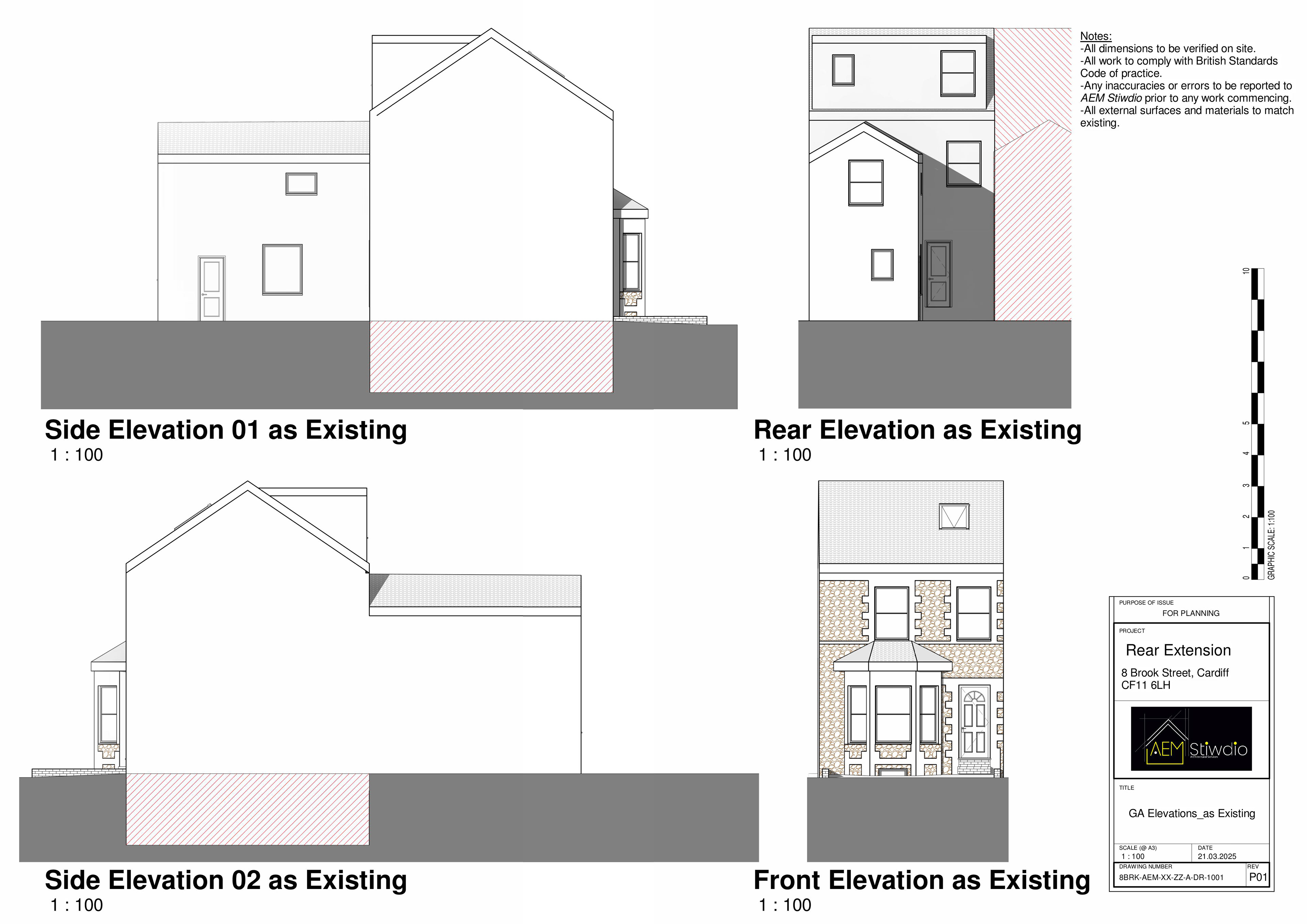 Elevation Plan for Rear extension architectural plan for 8 Brook Street Cardiff