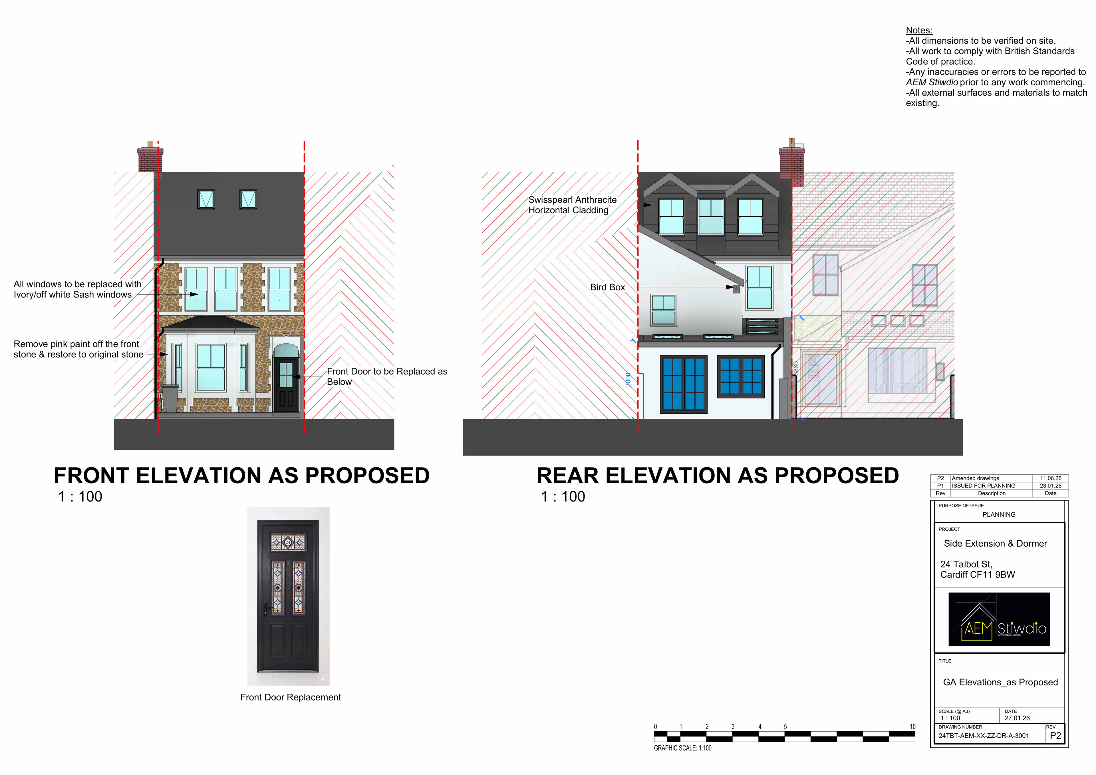 24 Talbot St, Cardiff - front & rear elevations as proposed
