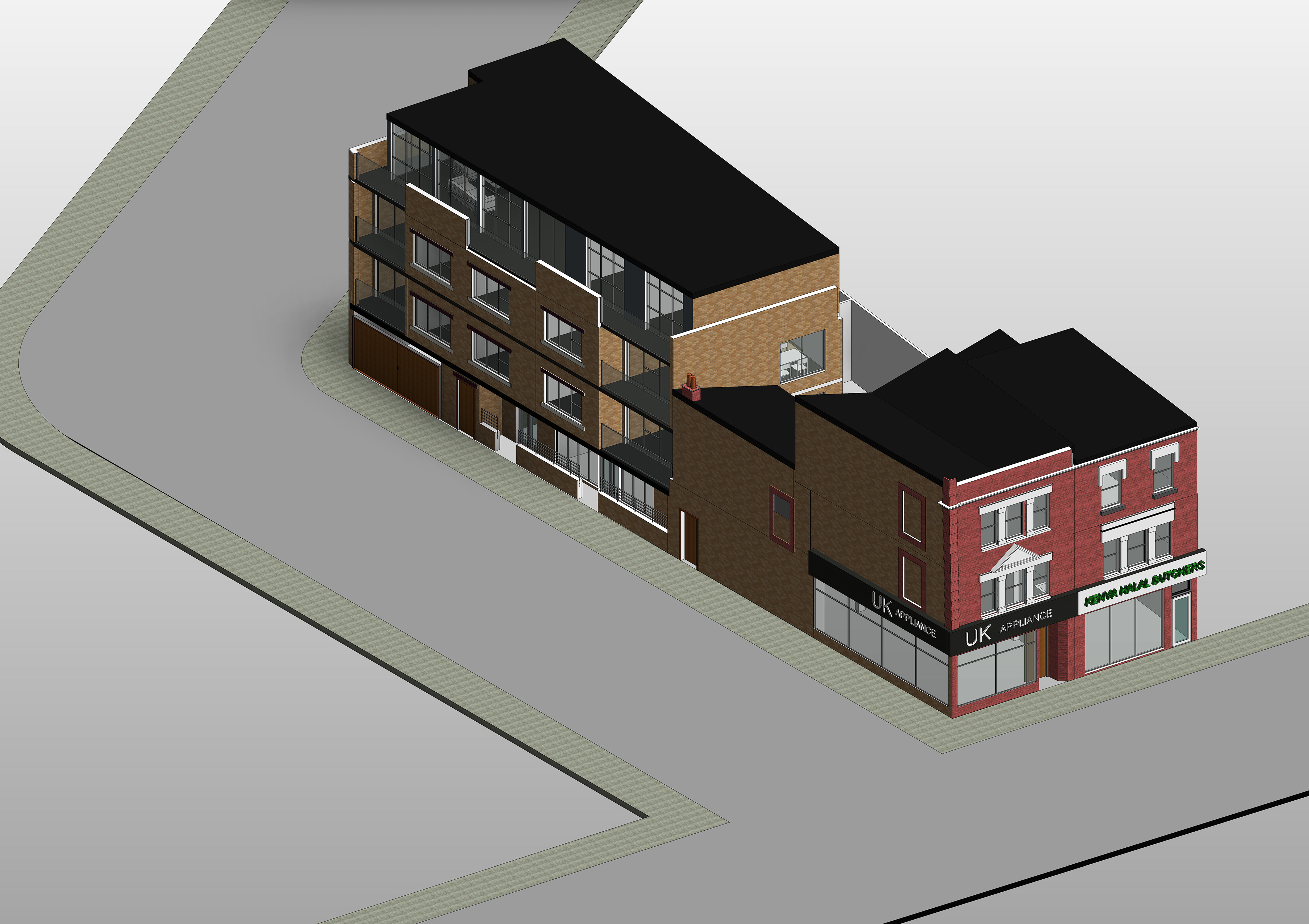 new building consists of new office, amenities, 2x 2 bed flat, 2x 1 bed flat, and lovely Penthouse. High Rd Leytonstone, London