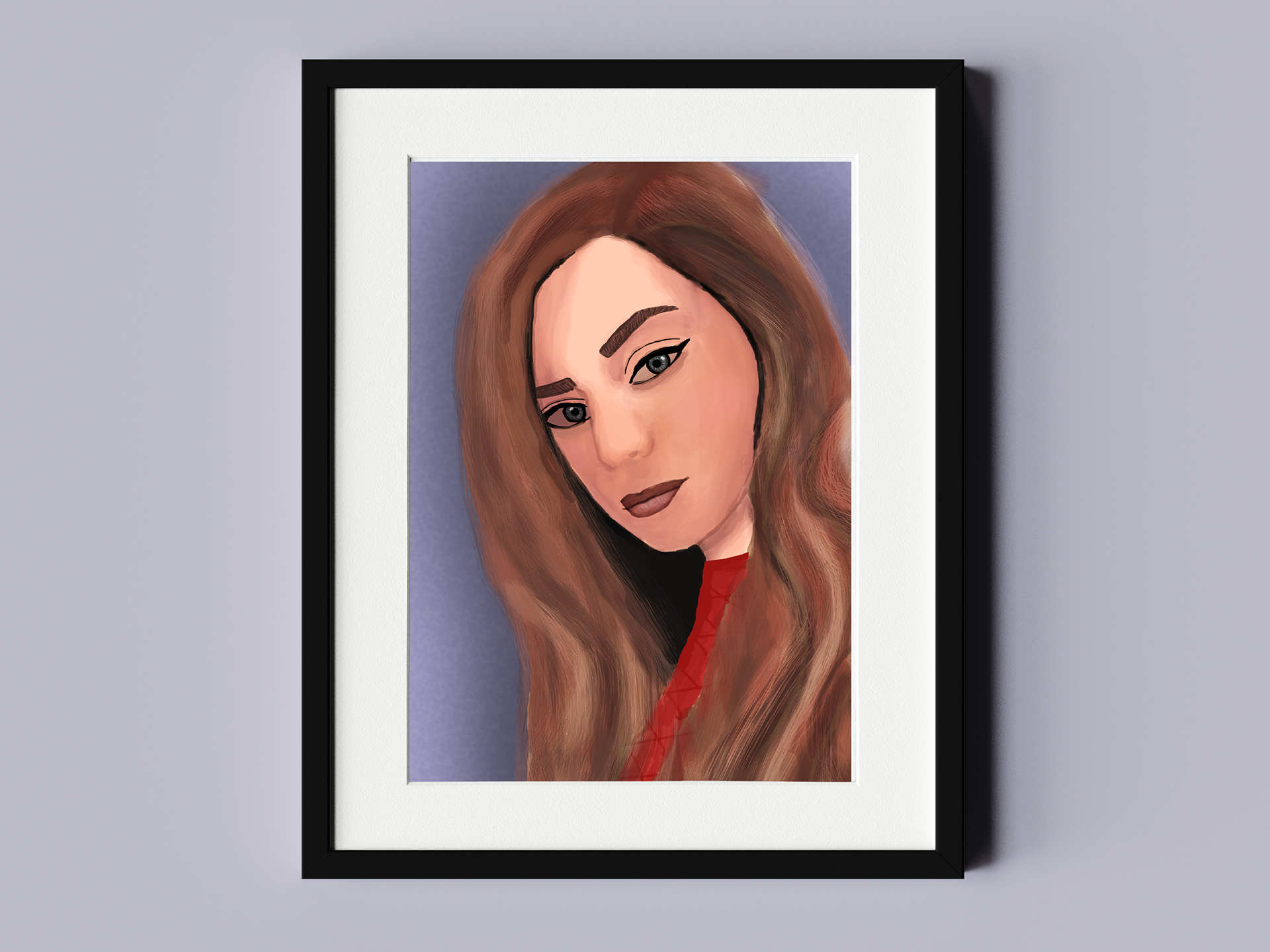 Digital painting • Adobe Photoshop • 2019. Self-portrait exploring light, color, and painterly techniques through digital illustration.
