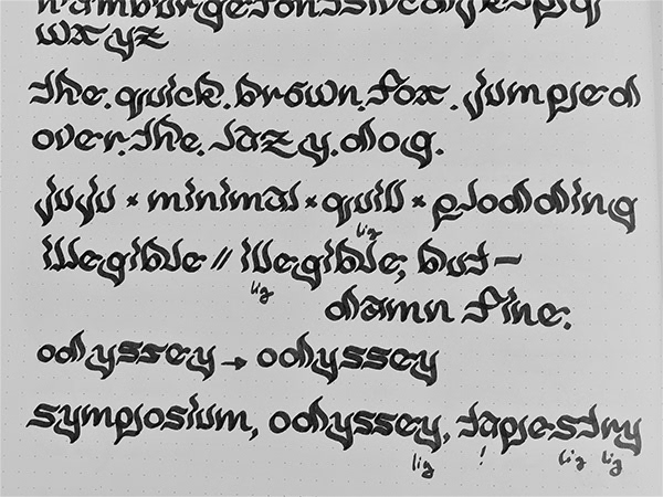 Initial calligraphic sketches, done by hand