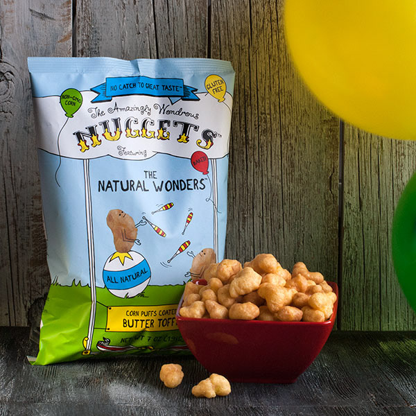 "All natural" coated corn puff brand