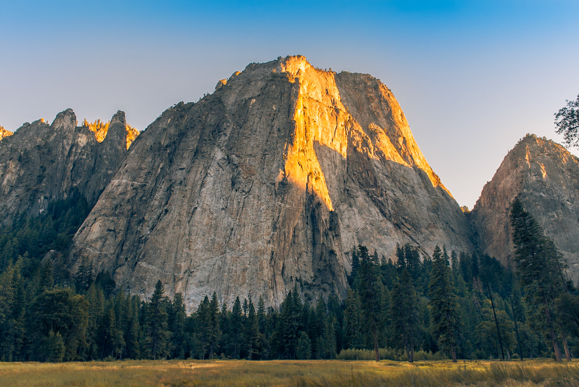 Gorgeous meadow located on Capitan's back where you can one of the most beautiful sunset scenes on the Yosemite National Park. California, US.