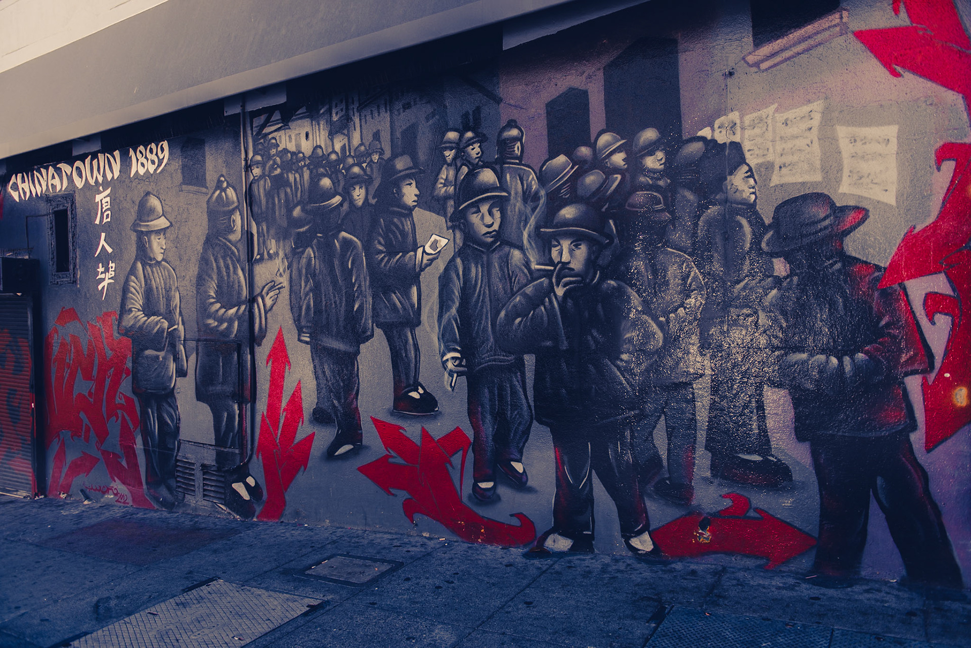 Graffiti over Clay St at Chinatown. San Francisco, California. USA