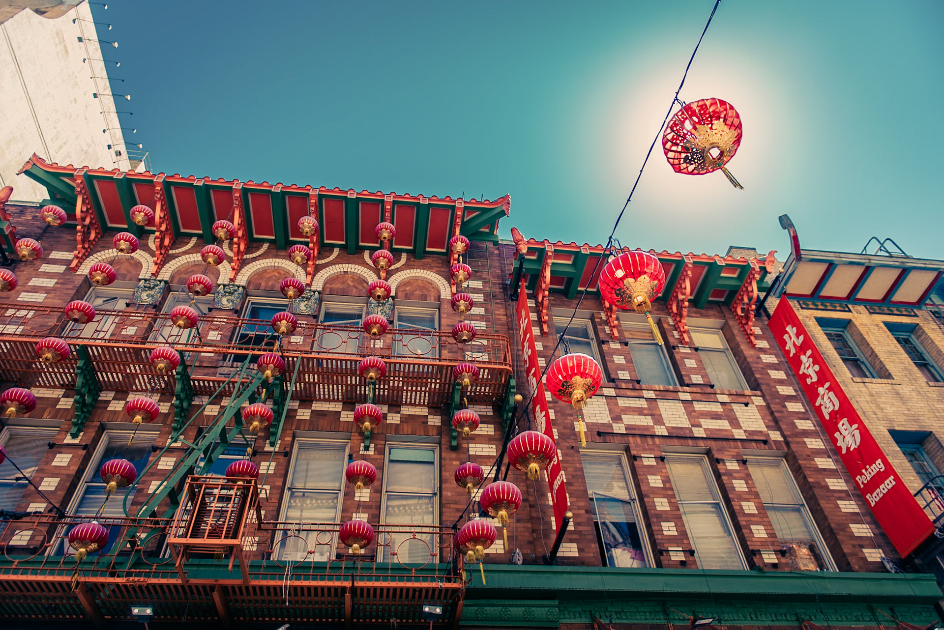 Chinese lanterns over Grant Avenue at Chinatown, San Francisco. California, USA.