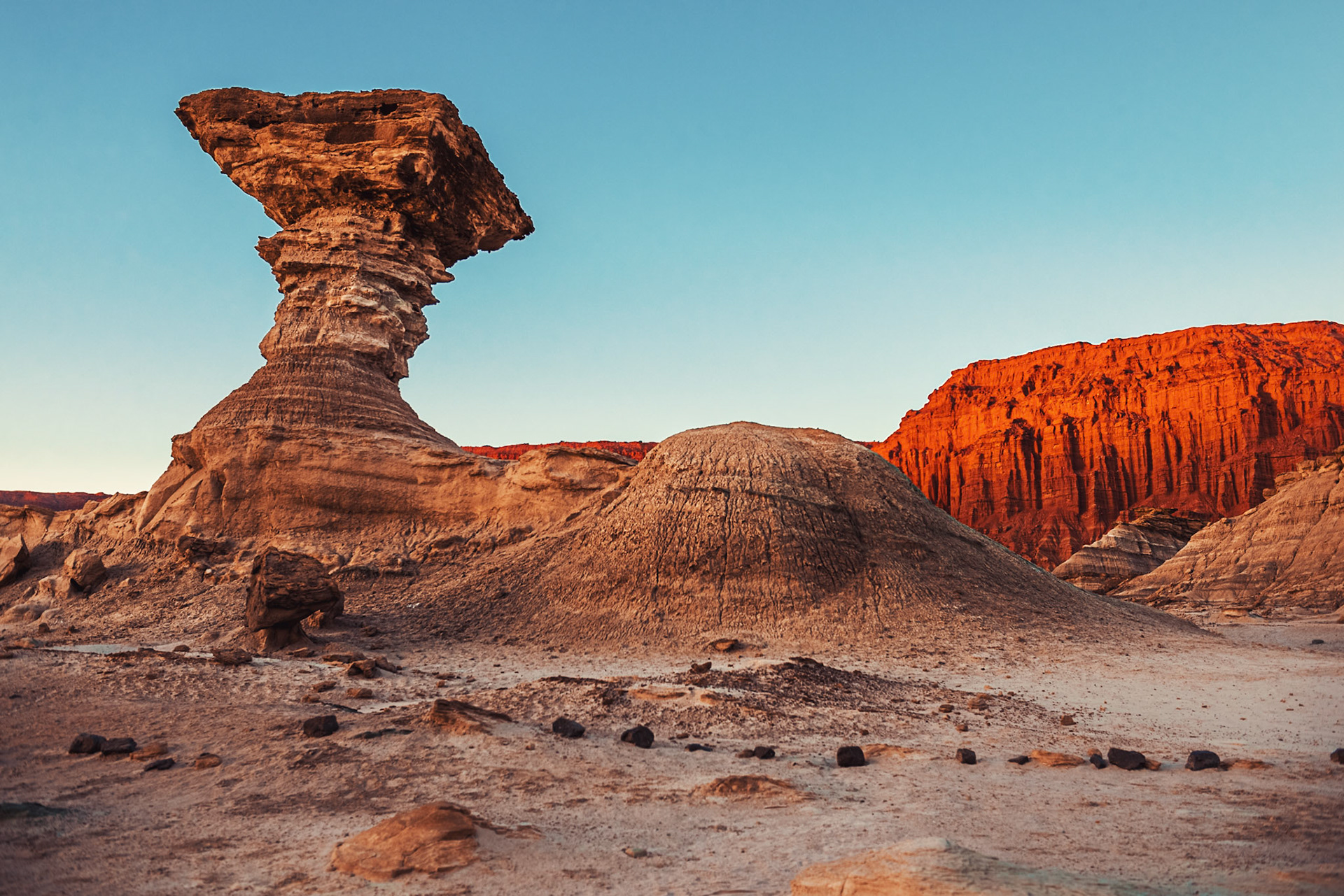 Wind-eroded rock formation. Ischigualasto Provincial Park, Valley of the Moon. San Juan, Argentina.
Formación rocosa generada por la erosión del viento. Parque Provincial Ischigualasto, Valle de la Luna. San Juan, Argentina.