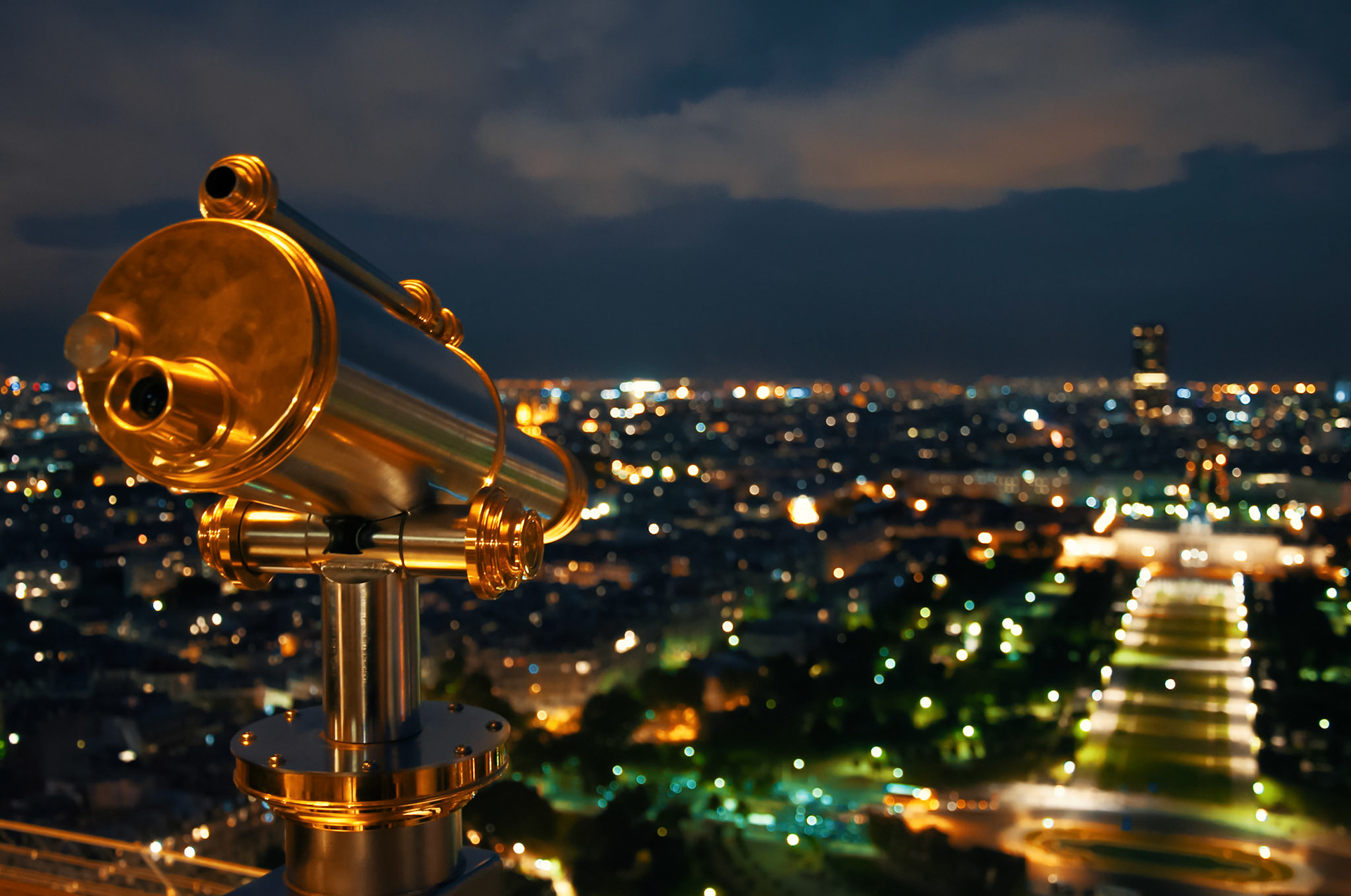 Night shot up in the Eiffel Tower