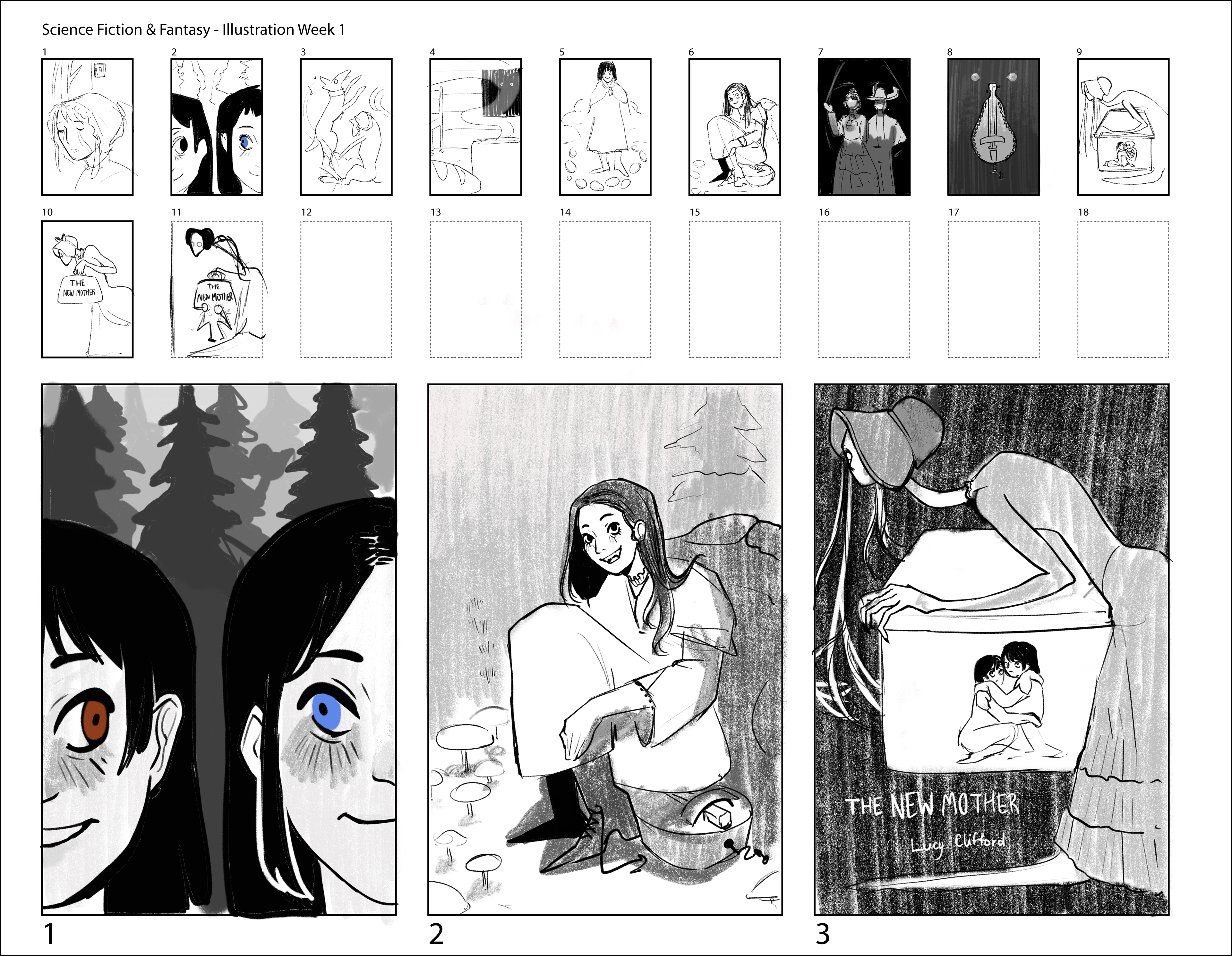 Early thumbnails and sketches