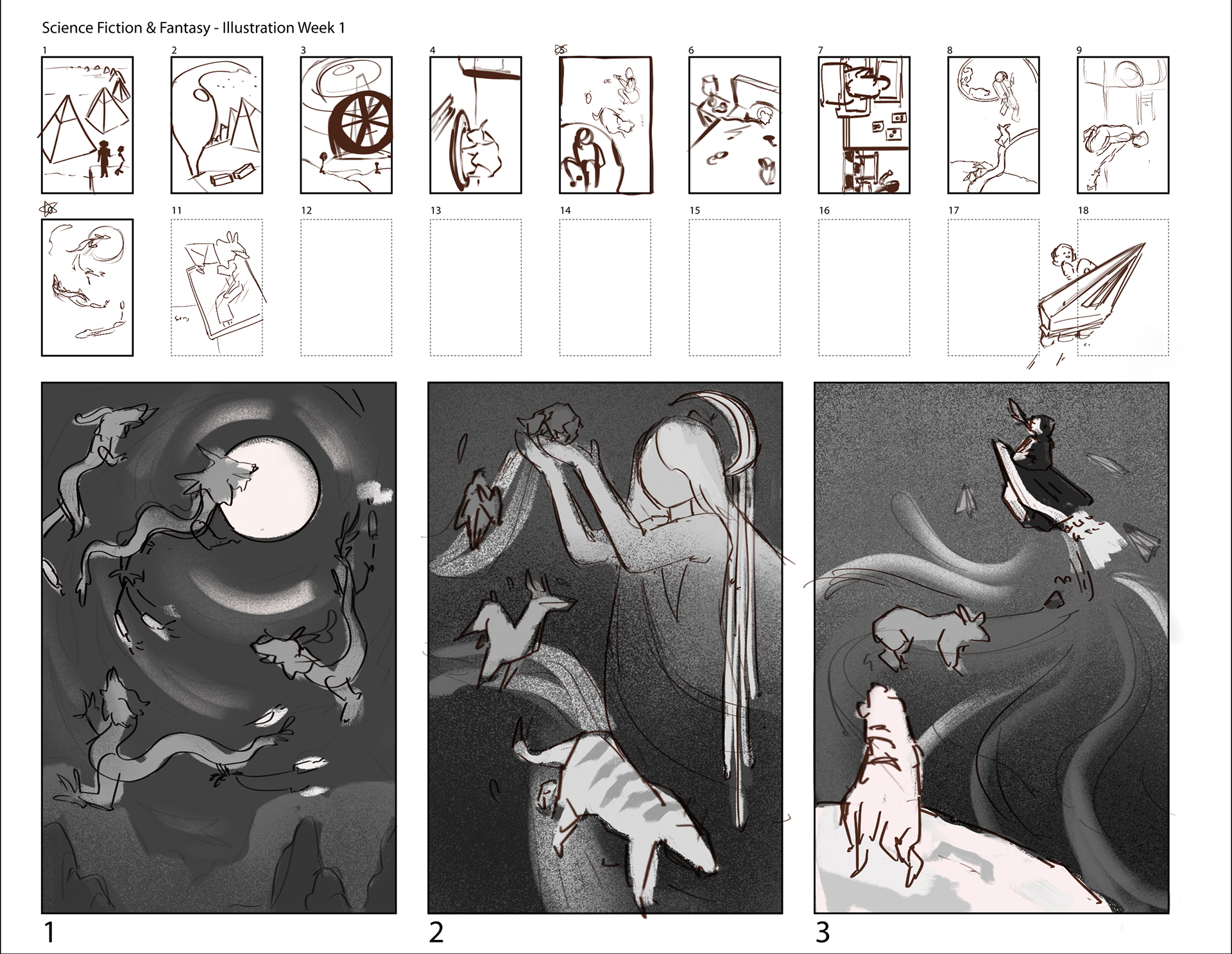 Thumbnail and refined sketches