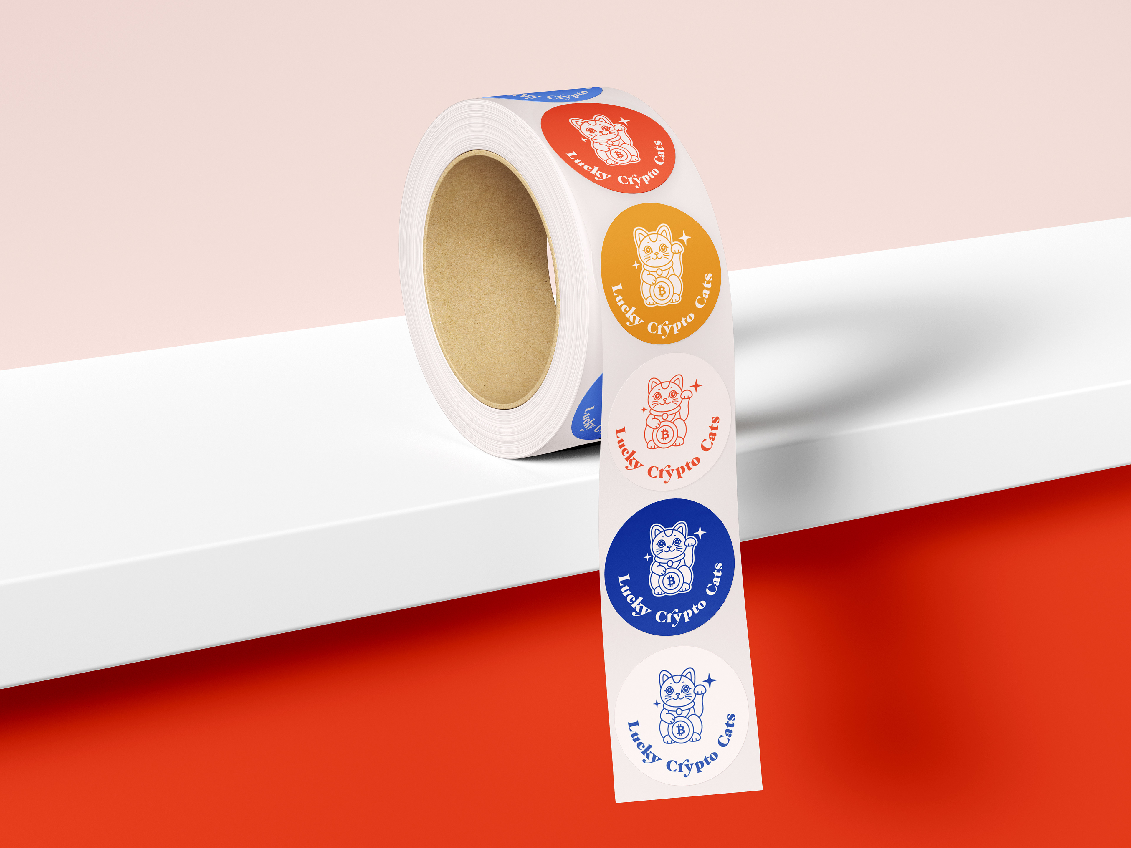 Visualisierungen der Marke Lucky Crypto Cats im Einsatz als Sticker. Auf den Stickern kommt das Submark-Logo zum Einsatz. Illustratives Brand Design von Stefanie Twellmann, Hamburg