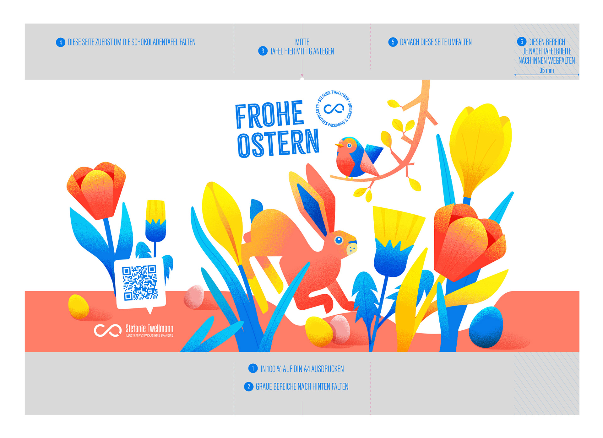 illustrative Banderole für eine österlich verpackte Schokoladentafel 