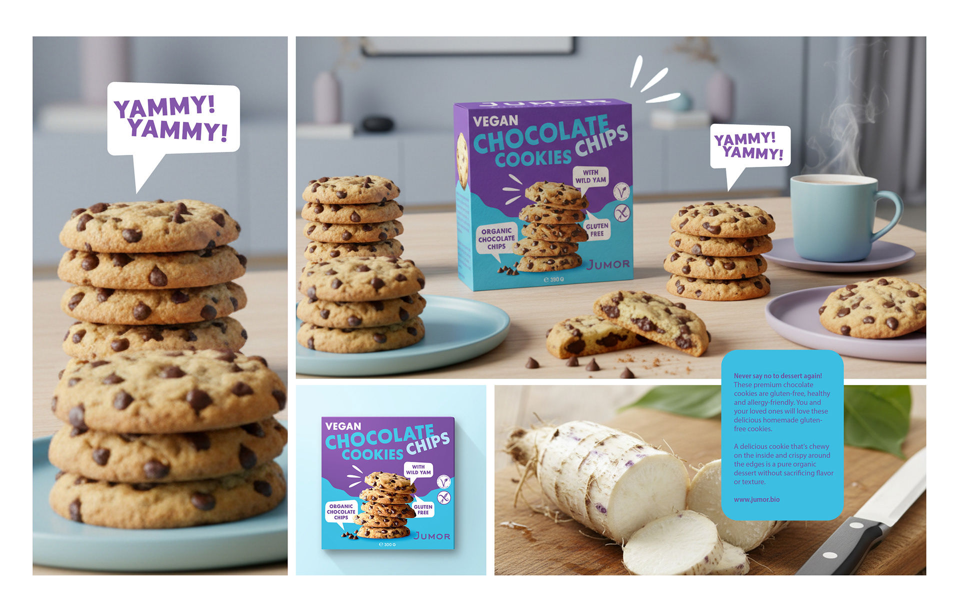 Moodboard für die Verpackungsgestaltung von veganen Schokoladenkeksen, Konzeptdesign