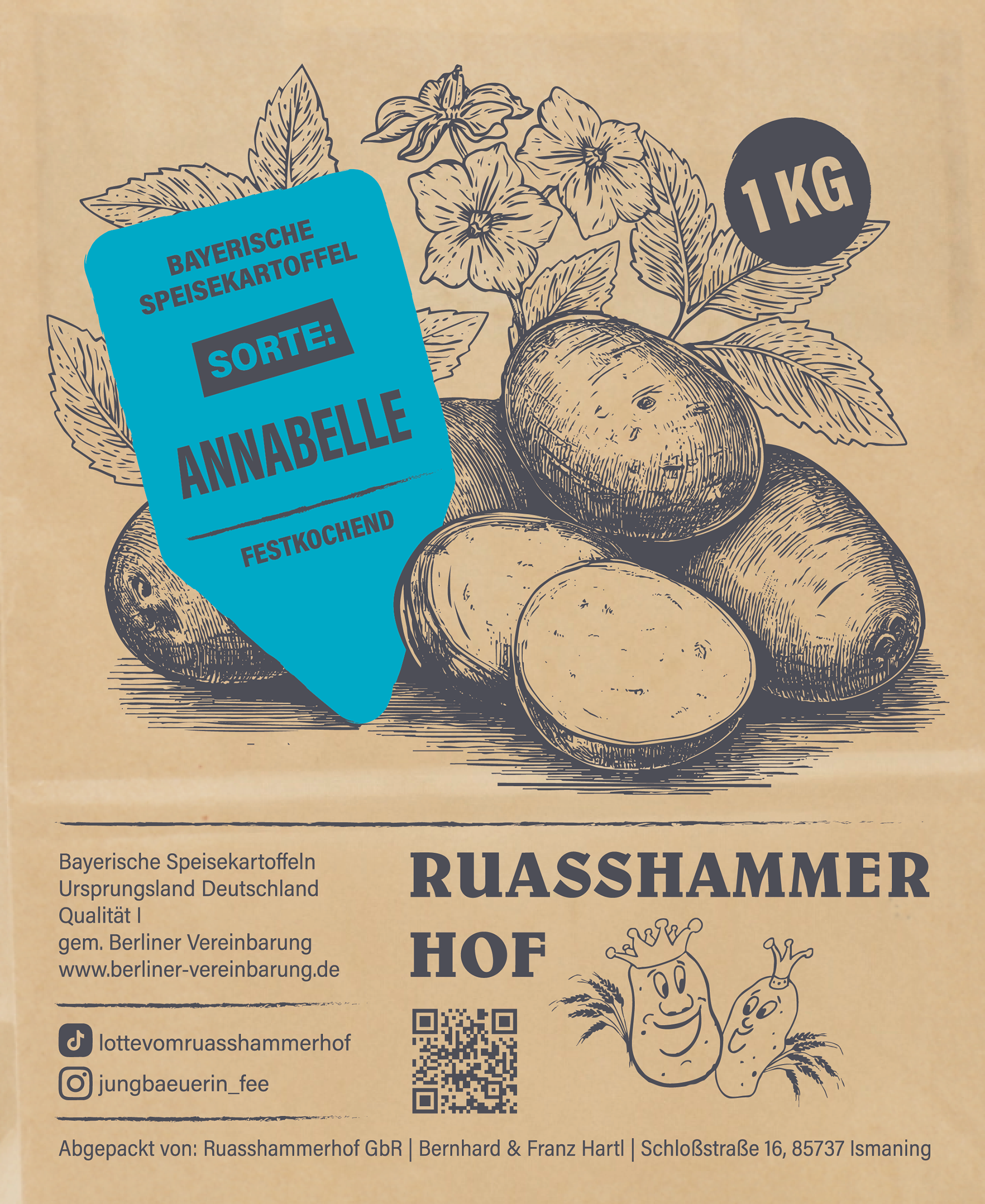 Sorte Annabelle: plano Layout mit Sortendifferenzierung über Farbe und individueller Kartoffelpflanzen Illustration, Stefanie Twellmann, Hamburg