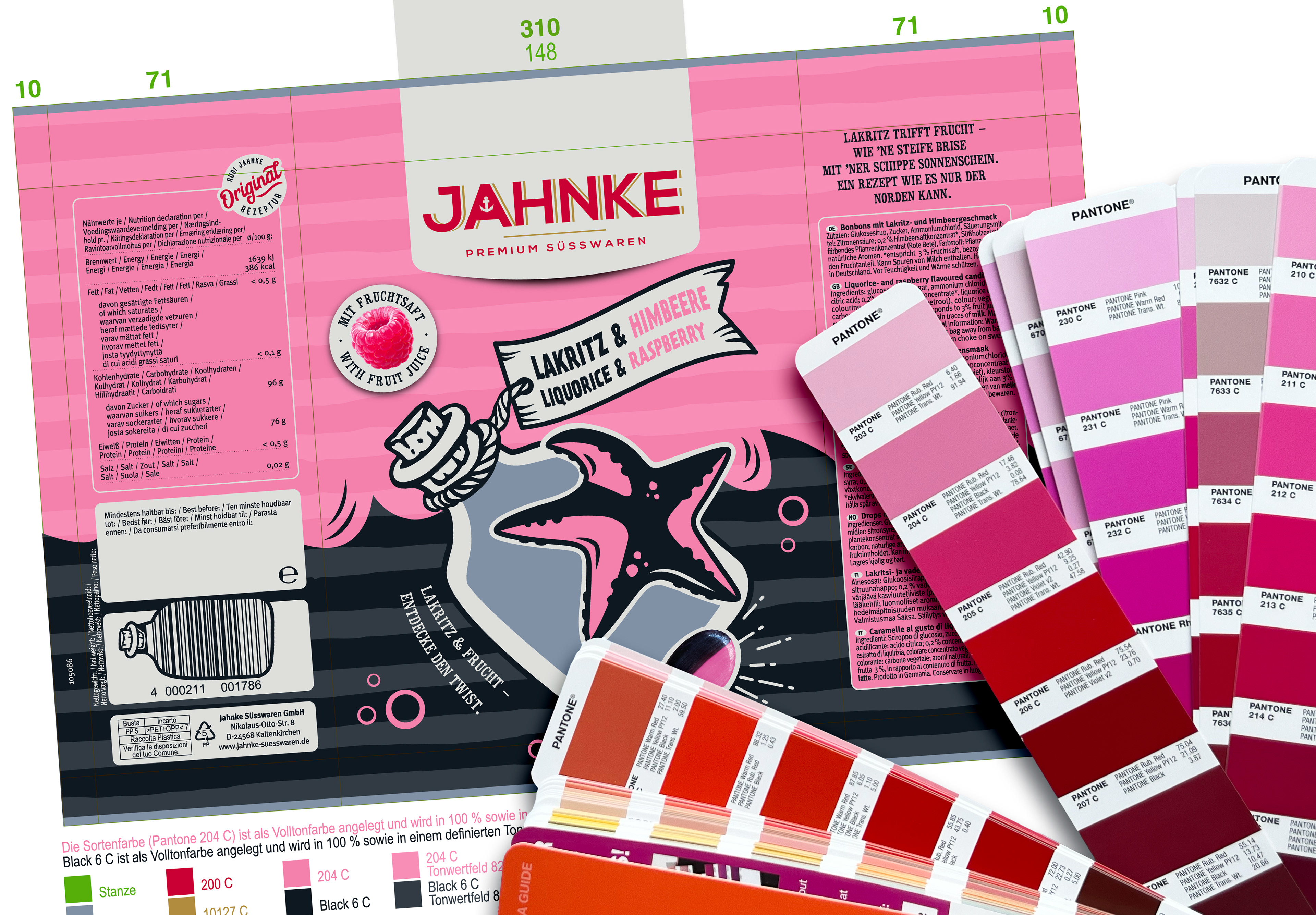 Foto des finalen Planoylayouts und Definition der ausgewählten Pantone-Farbtöne