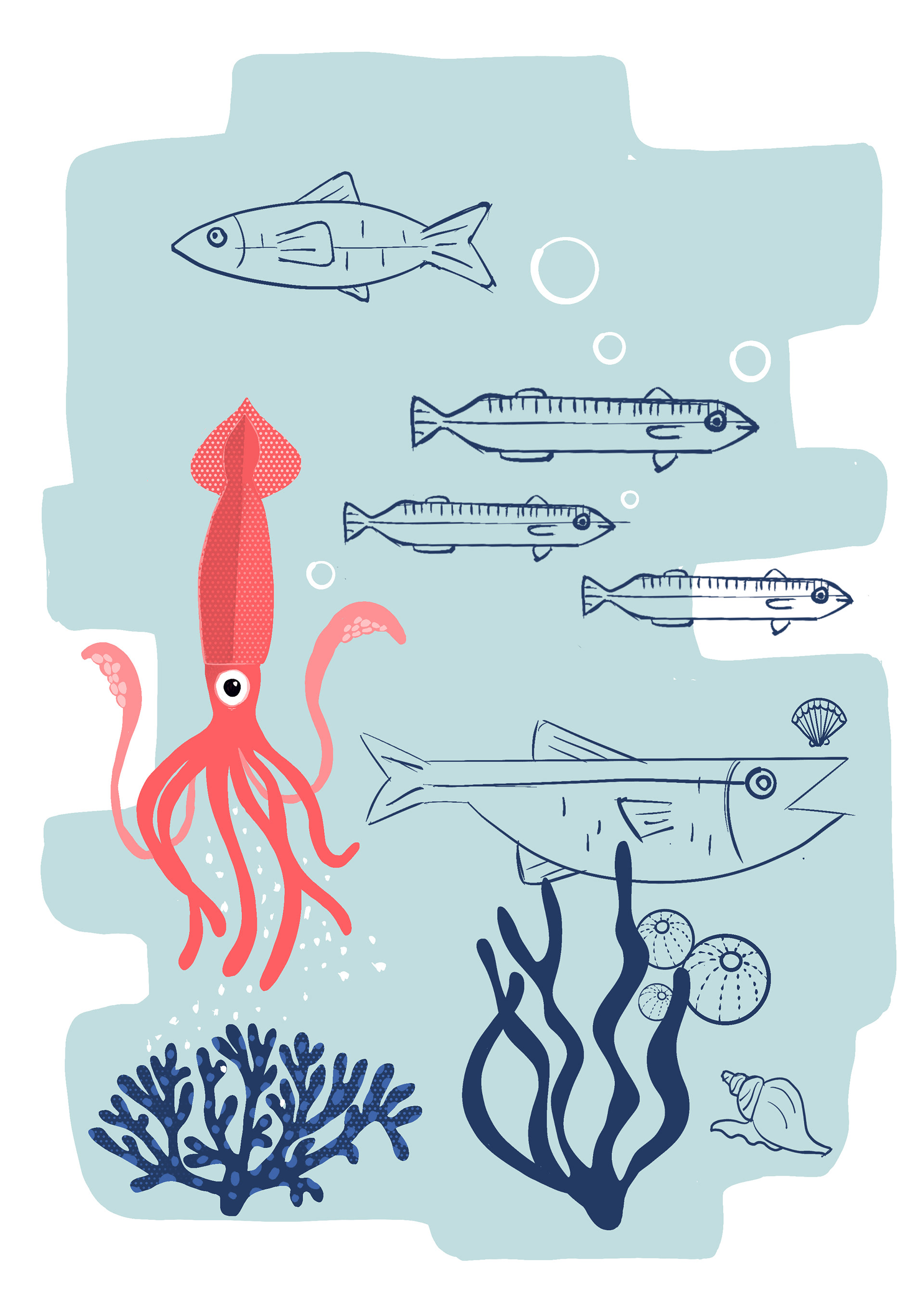 iPad Skizze zur Underwater World Illustration von Stefanie Twellmann, illustrative Brand Designerin, Hamburg
