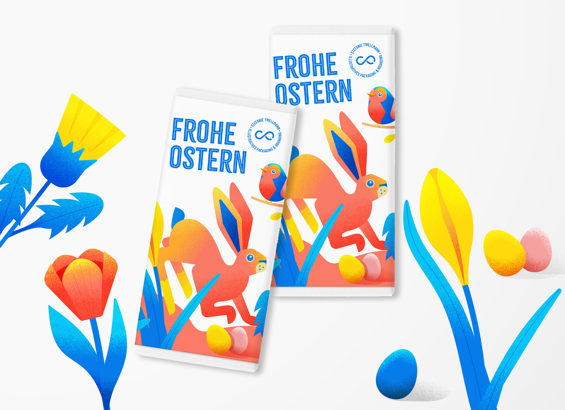 österlich saisonale Tafelschokoladen Gestaltung mit plakativer Illustration, Mockup