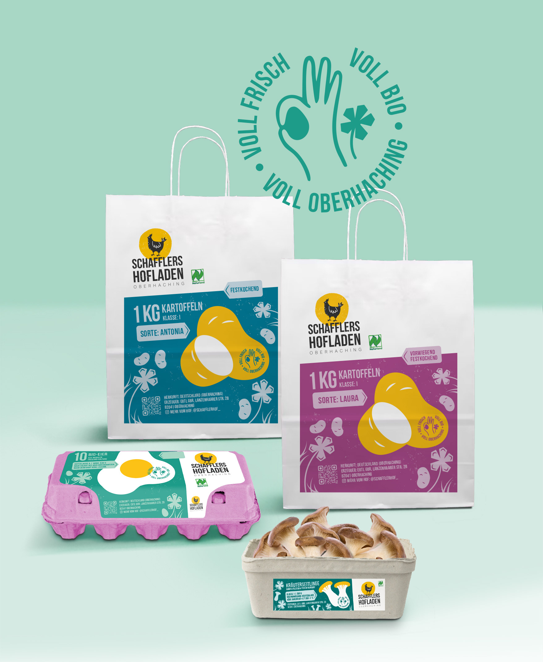 Übersicht aller gestalteten Verpackungen des Produktsortiments, illustratives Packaging Design von Stefanie Twellmann