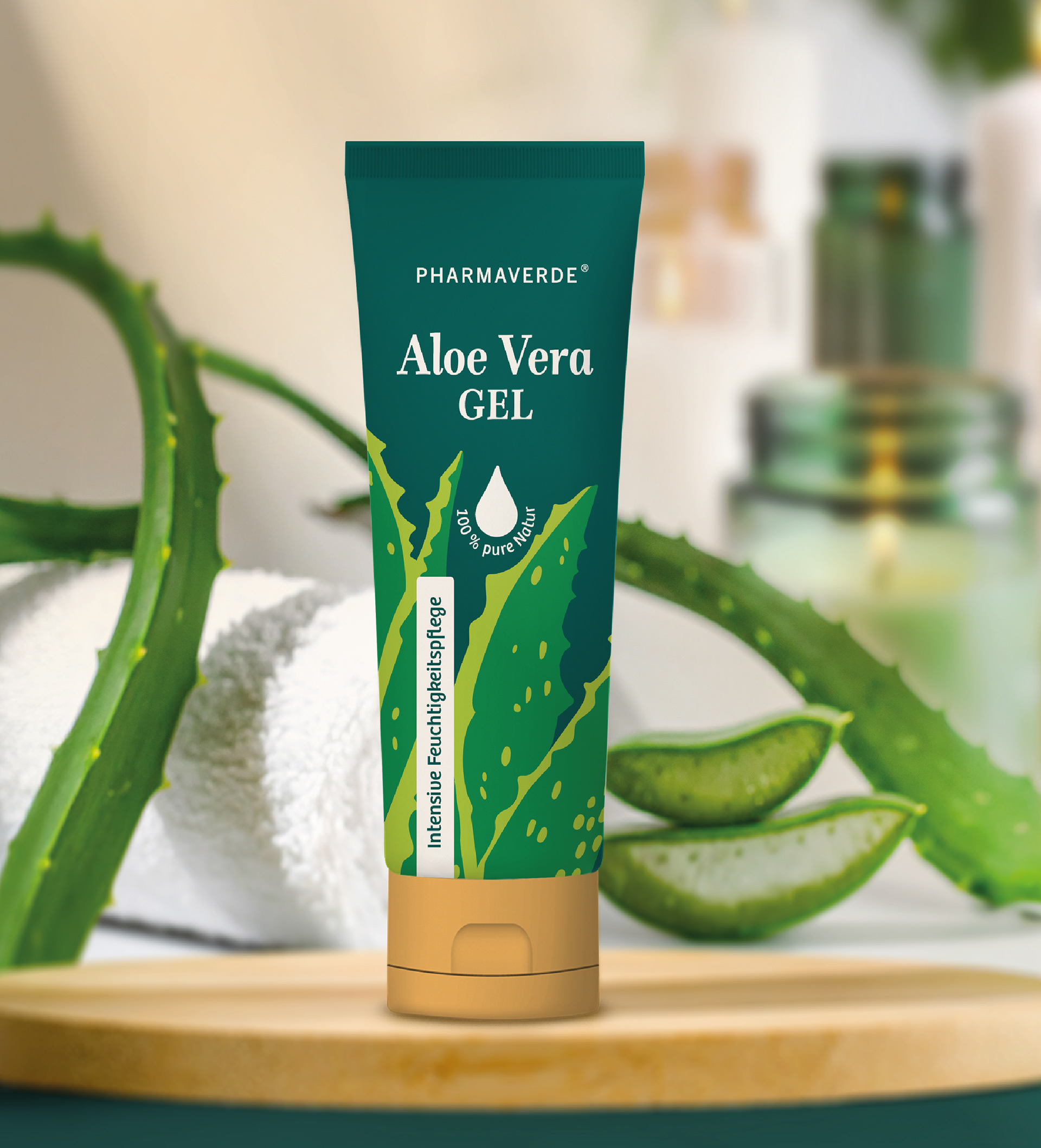 Mockup der Standtube, Konzept-Design Botanical Power für das Aloe Vera Gel, von Stefanie Twellmann, illustratives Packaging Design