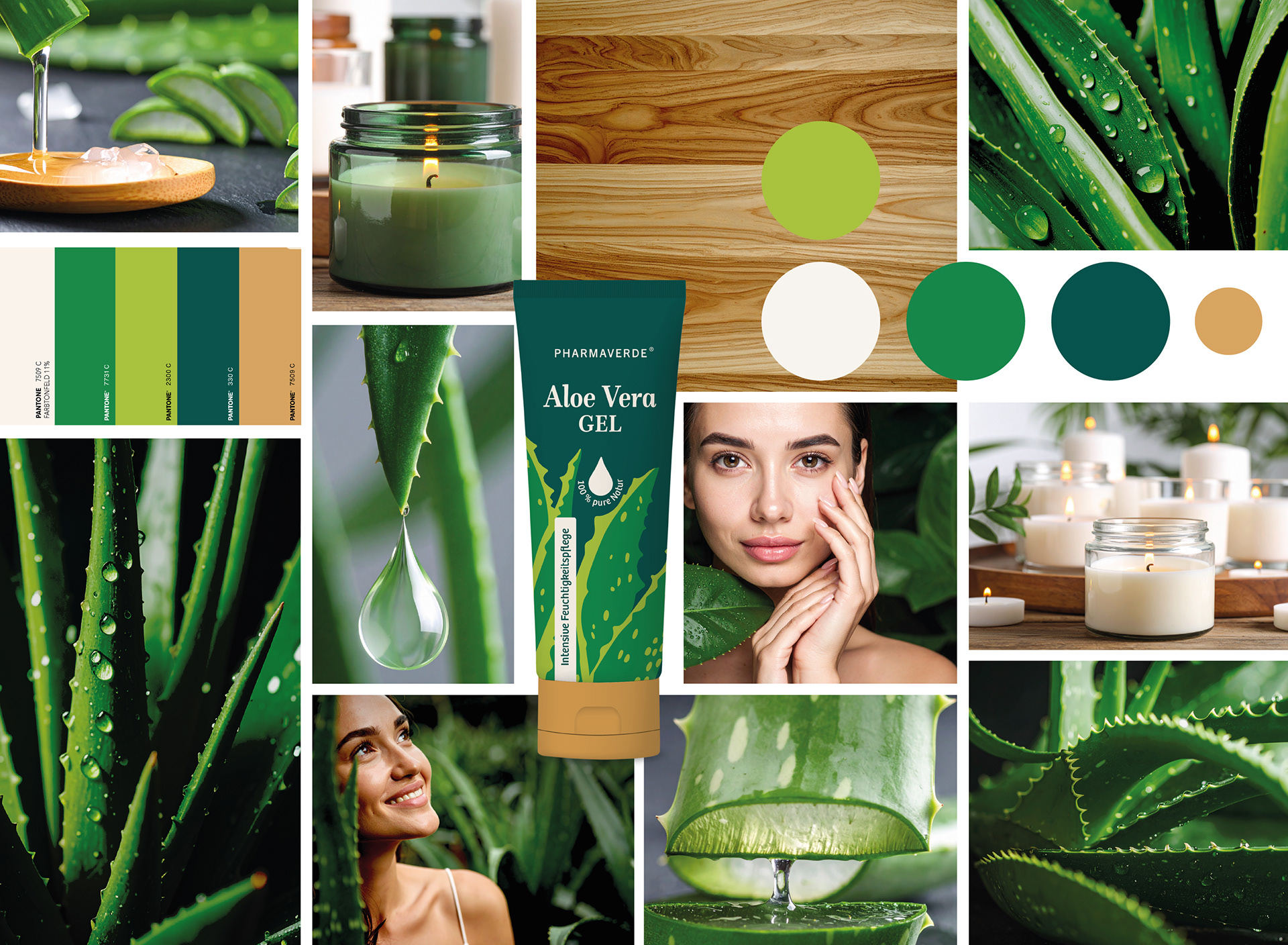 Moodboard zum Look and Feel des Konzept-Designs Botanical Power, von Stefanie Twellmann, illustratives Packaging Design