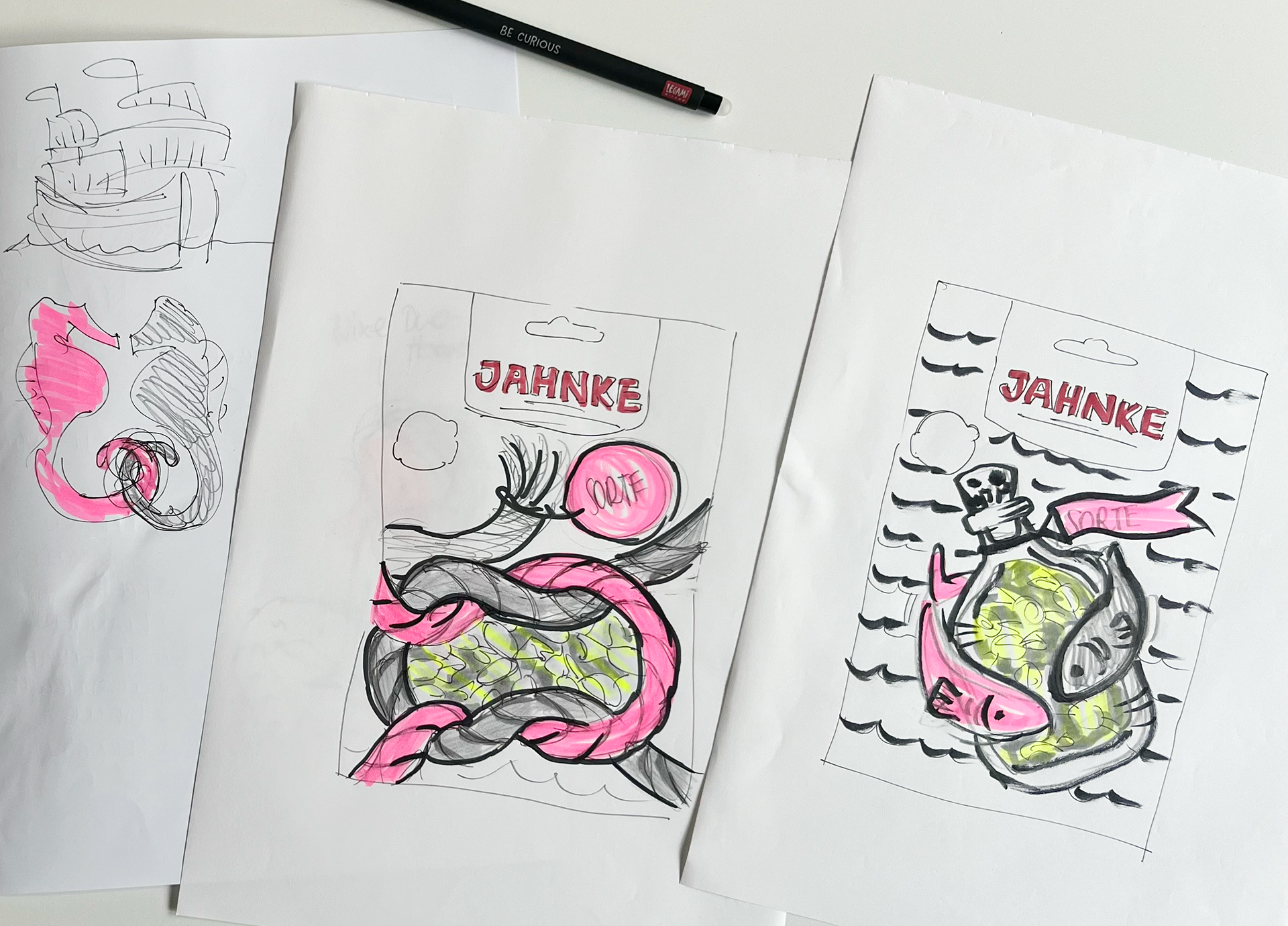 erste Sketches zur Konzeptfindung, Stefanie Twellmann, illustratives Brand und Packaging Design