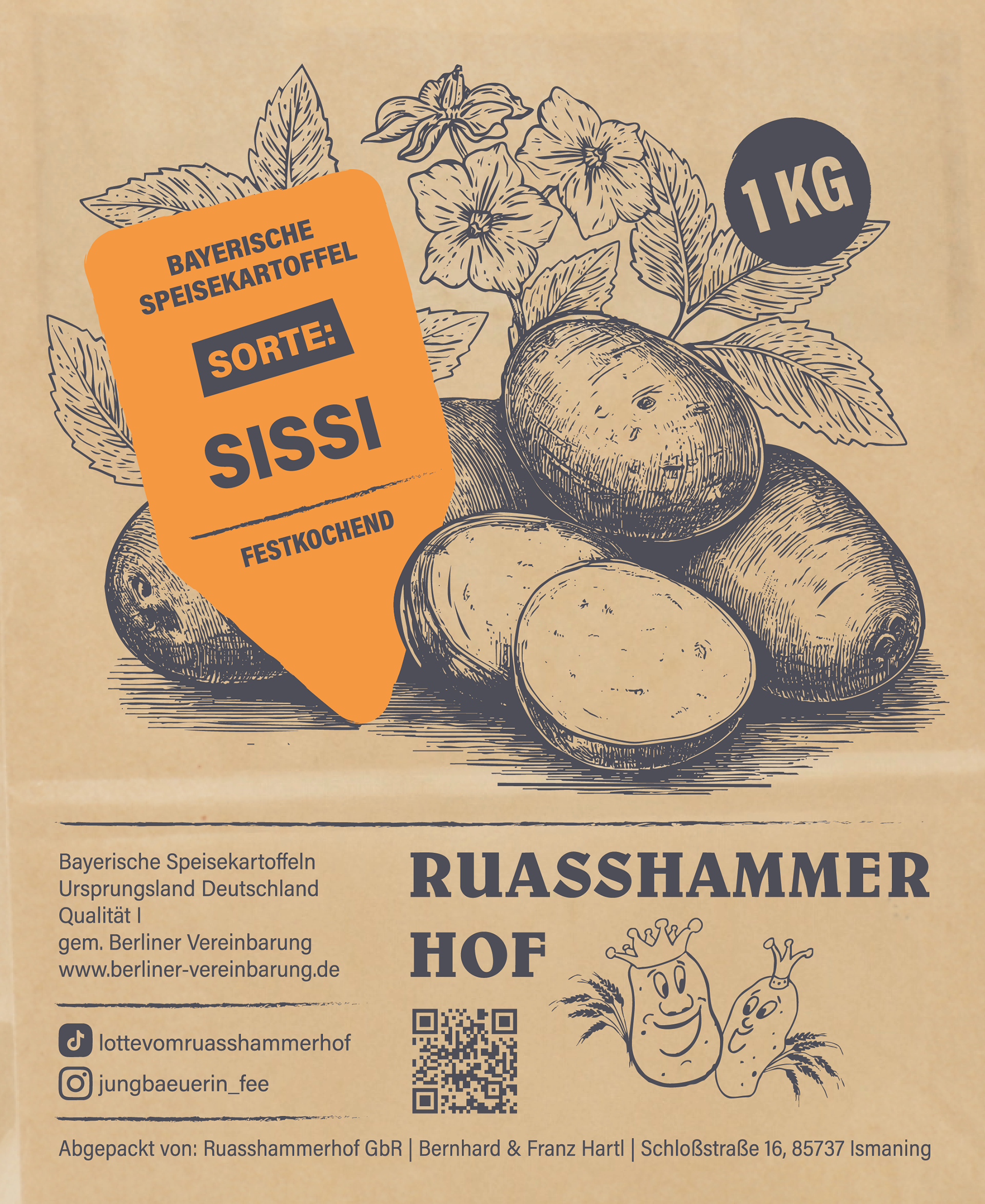 Sorte Sissi: plano Layout mit Sortendifferenzierung über Farbe und individueller Kartoffelpflanzen Illustration, Stefanie Twellmann, Hamburg