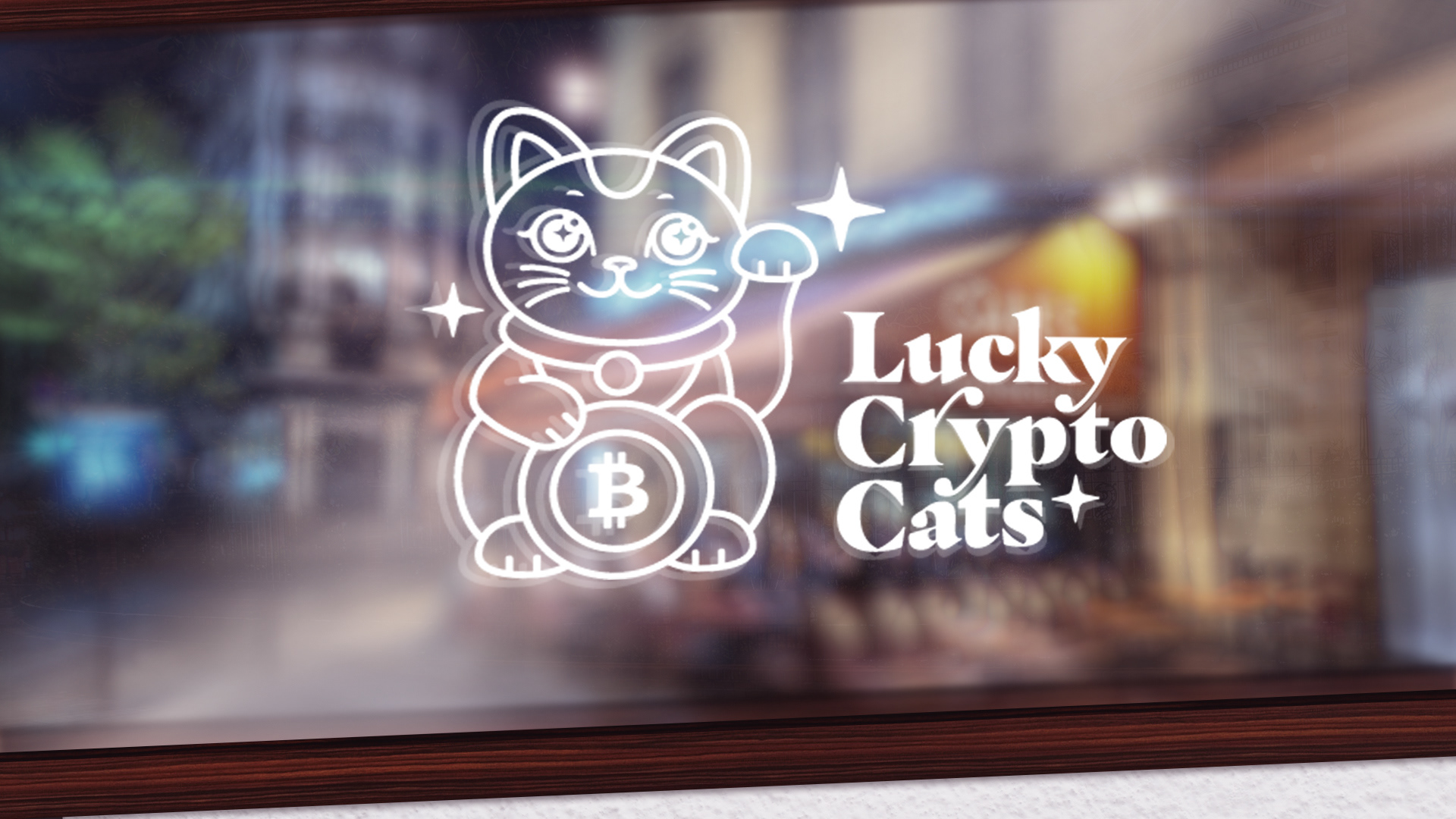 Visualisierung des Logos als Fenster Folie, Logovarianten für Crypto Lucky Cats, illustratives Markendesign von Stefanie Twellmann, Hamburg