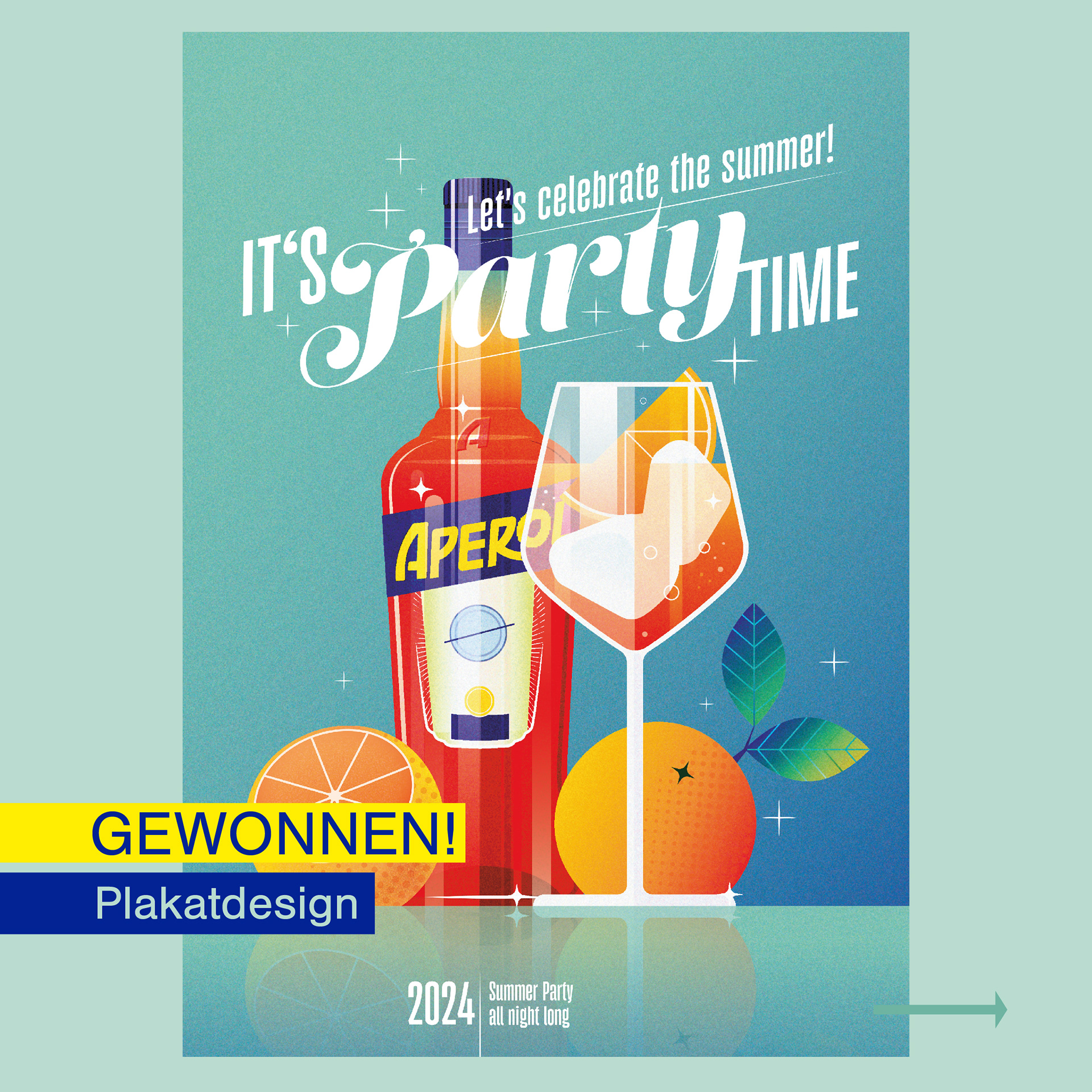 Plakatdesign von Stefanie Twellmann, Gewinner Motiv bei onlineprinters, Cocktail Illustration, Sommerparty-Plakat