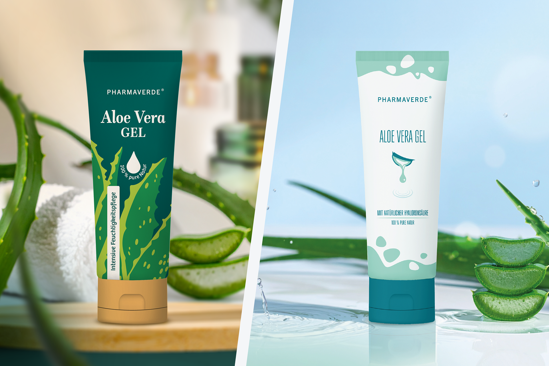 Abbildungen der zwei neu konzipierten Tuben-Designs für das Aloe Vera Gel, Stefanie Twellmann, illustrativen Pacakging Design, Hamburg