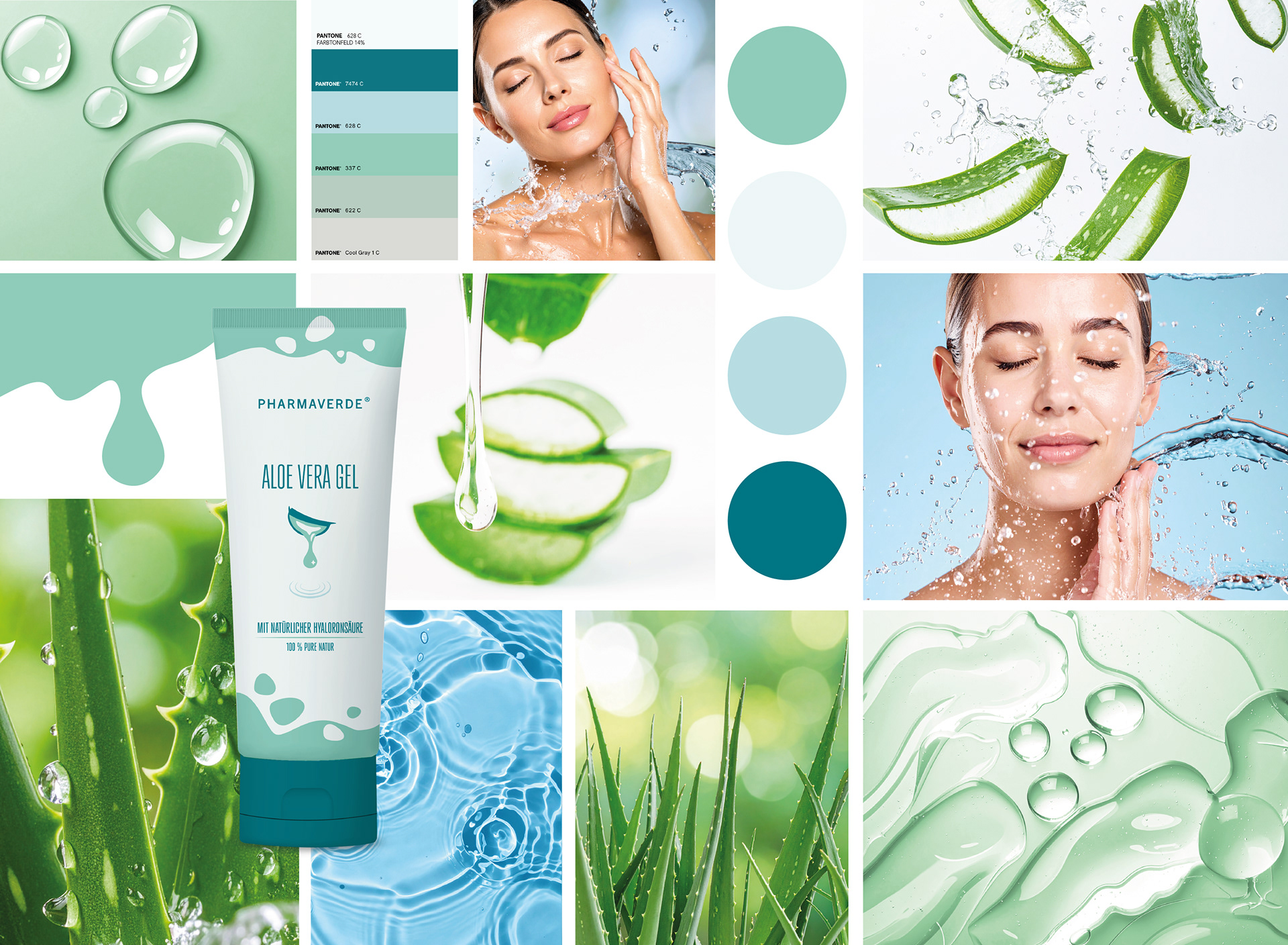 Moodboard zum Look and Feel des Konzept-Designs Modern Hydration, von Stefanie Twellmann, illustratives Packaging Design