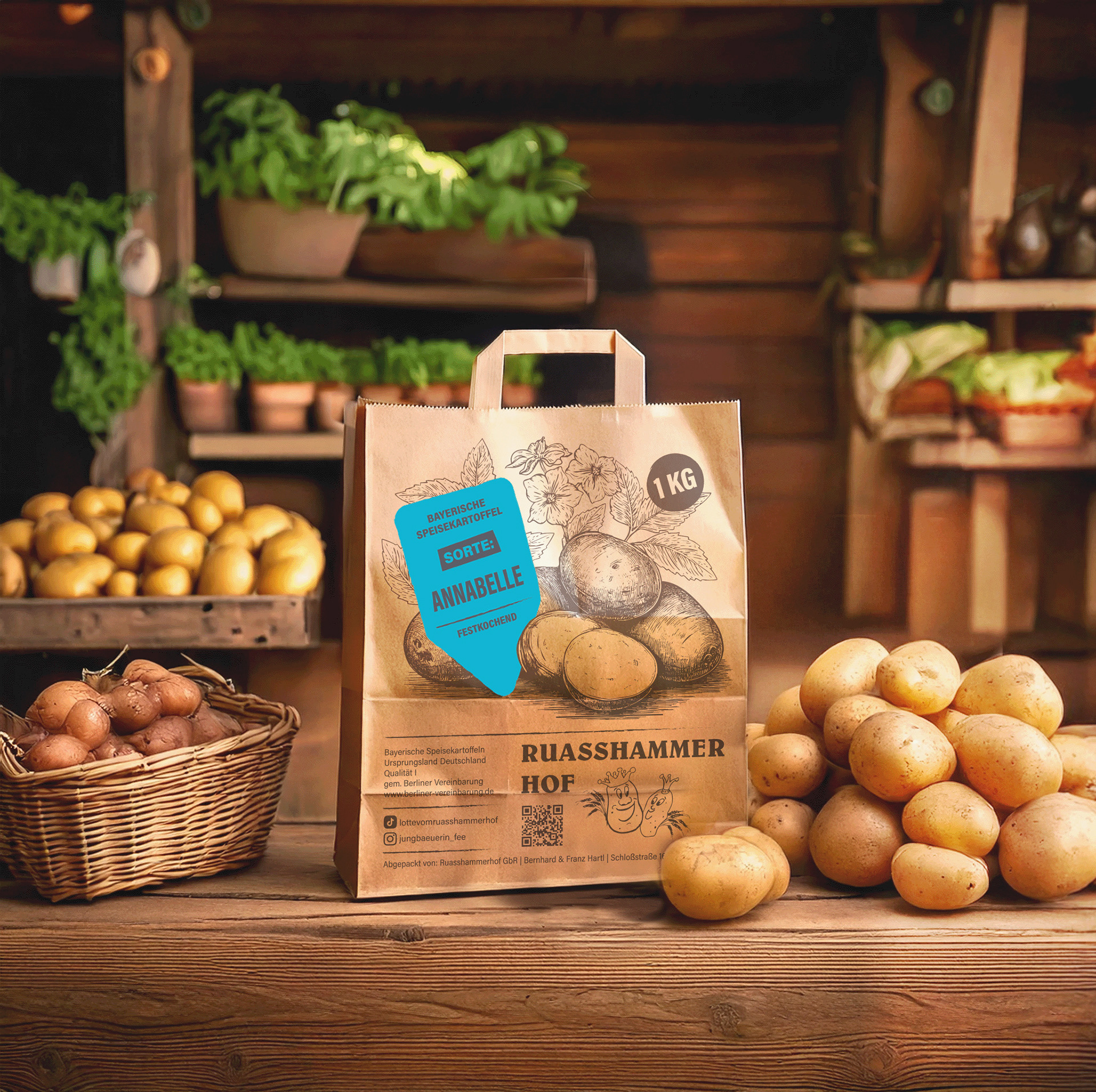 finales Brand Design mit knalliger Sortendifferenzierung über Farbe und mit individueller Kartoffelpflanzen Illustration, Stefanie Twellmann, Hamburg