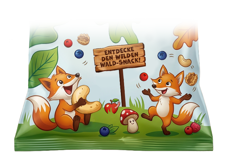 konzeptionelles Layout der Beutel-Vorderseite für das Snack Produkt