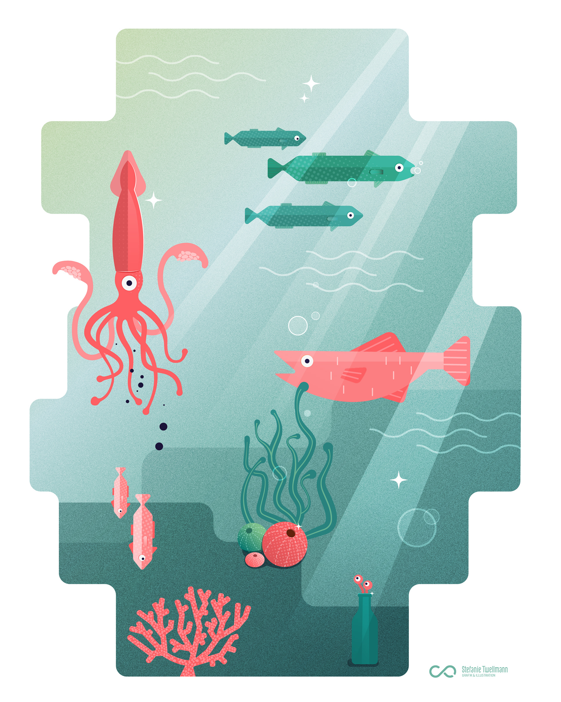 illustrierte Unterwasser Welt, Vektorillustration von Stefanie Twellmann, Hamburg, illustrative Brand Designerin