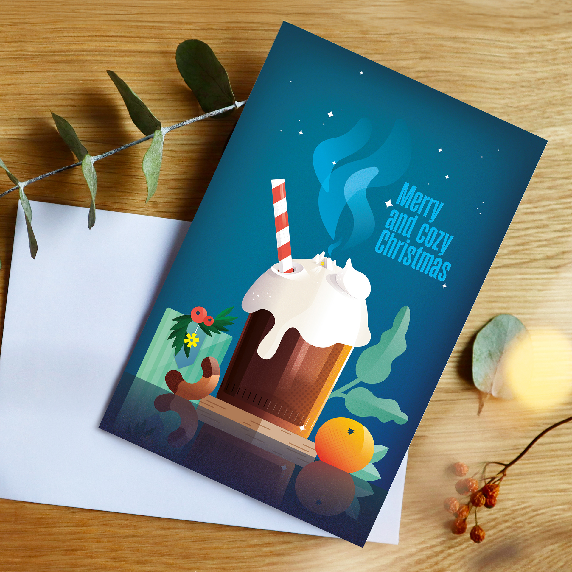 Weihnachtsmotiv Illustration als gedruckte Klappkarte, Stefanie Twellmann, illustratives Design, Hamburggedruckte