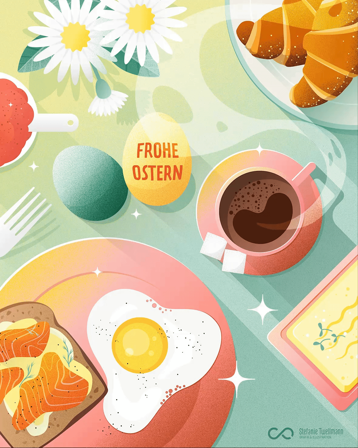 animierte Version der oster-Illustration, Stefanie Twellmann, illustrative Branddesignerin