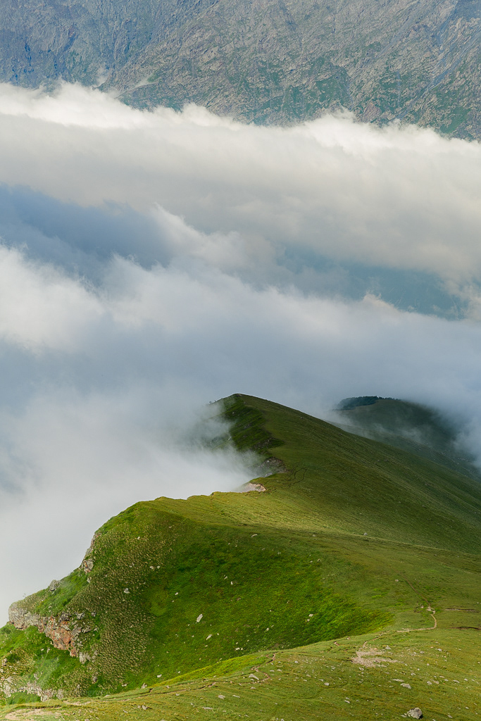 Clouds covering the valley near Stepantsminda