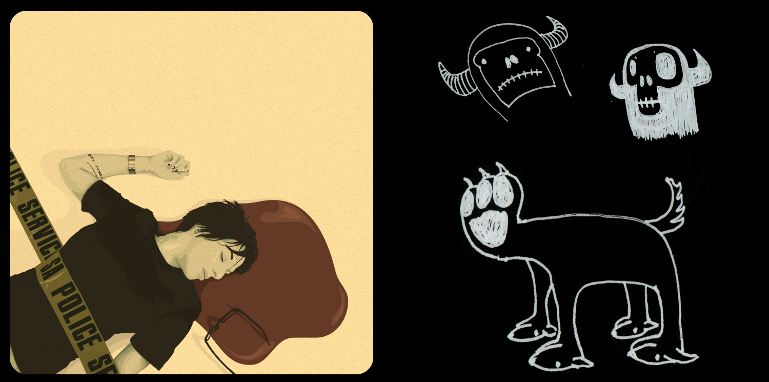 illustration of lauren fowler and sketches from a notebook
