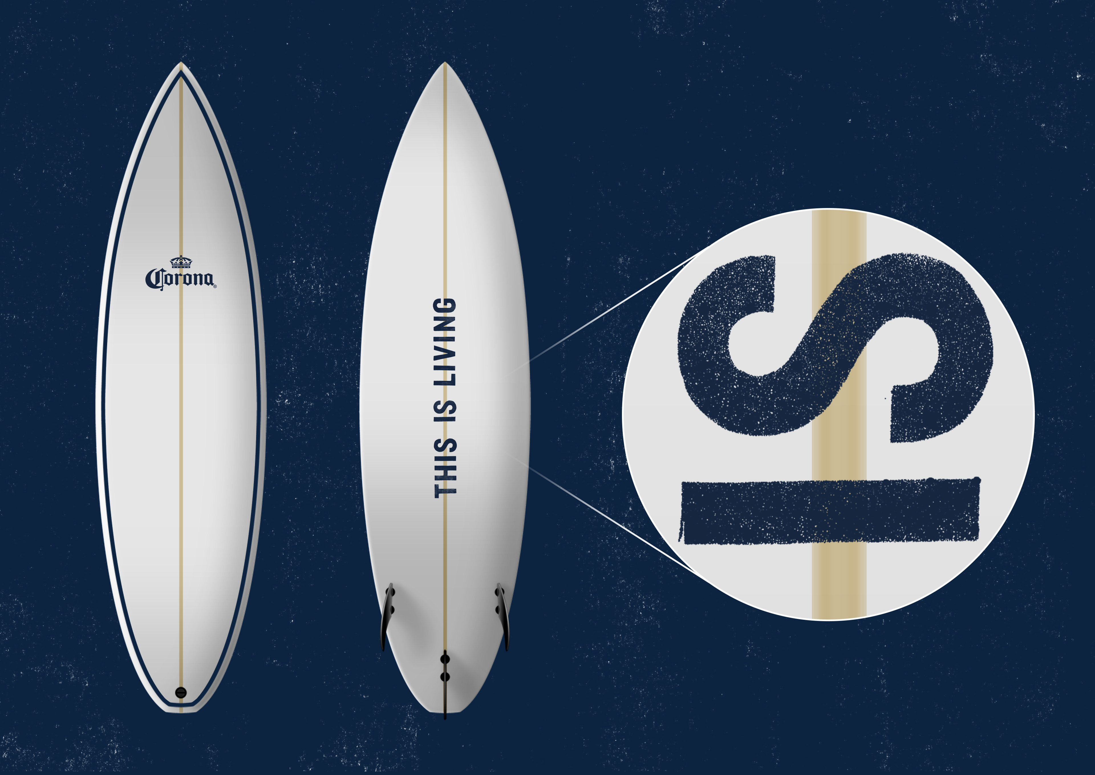 corona "this is living" surfboard design