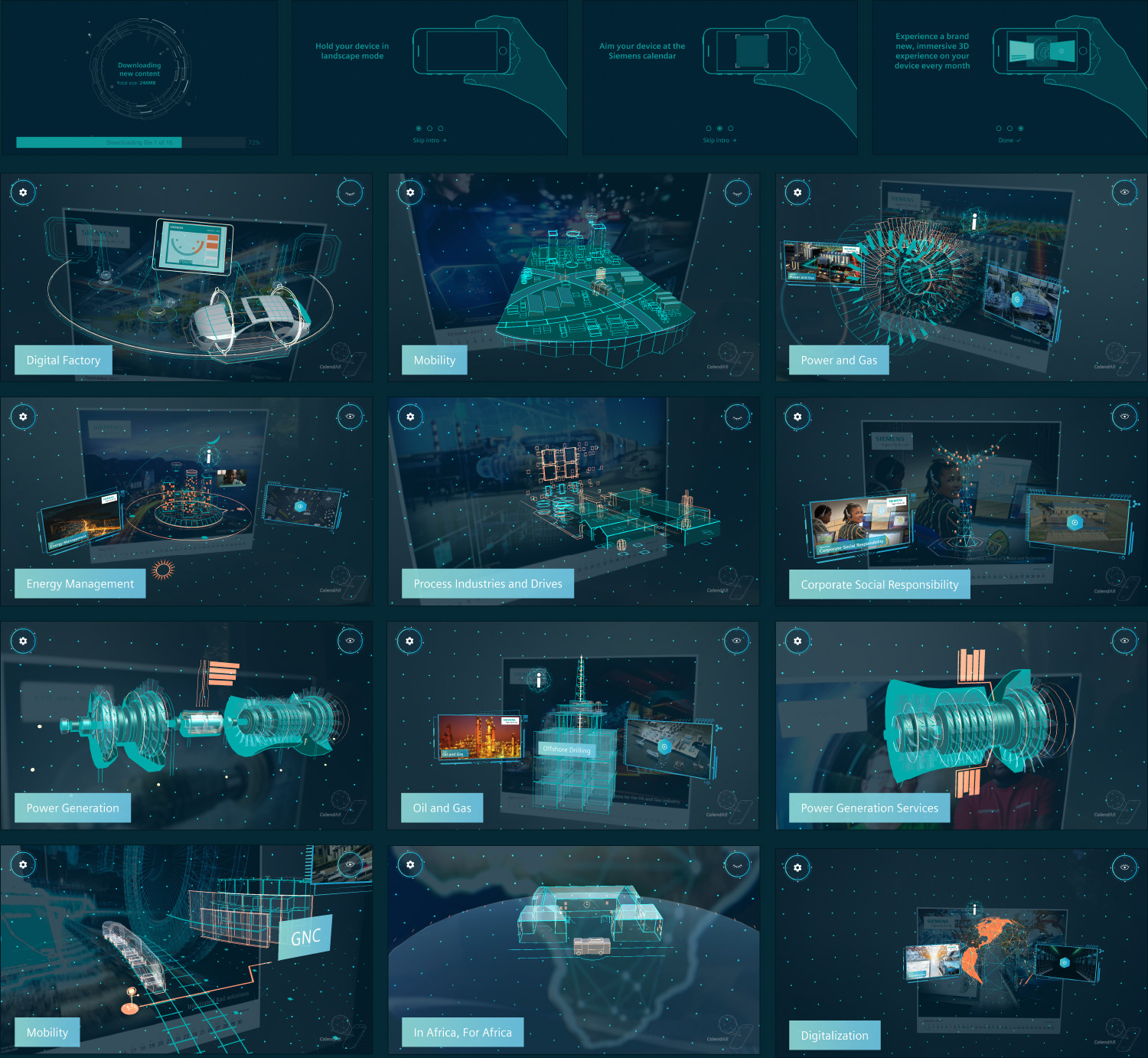 overview of the siemens calendar mobile app showing all 12 months content